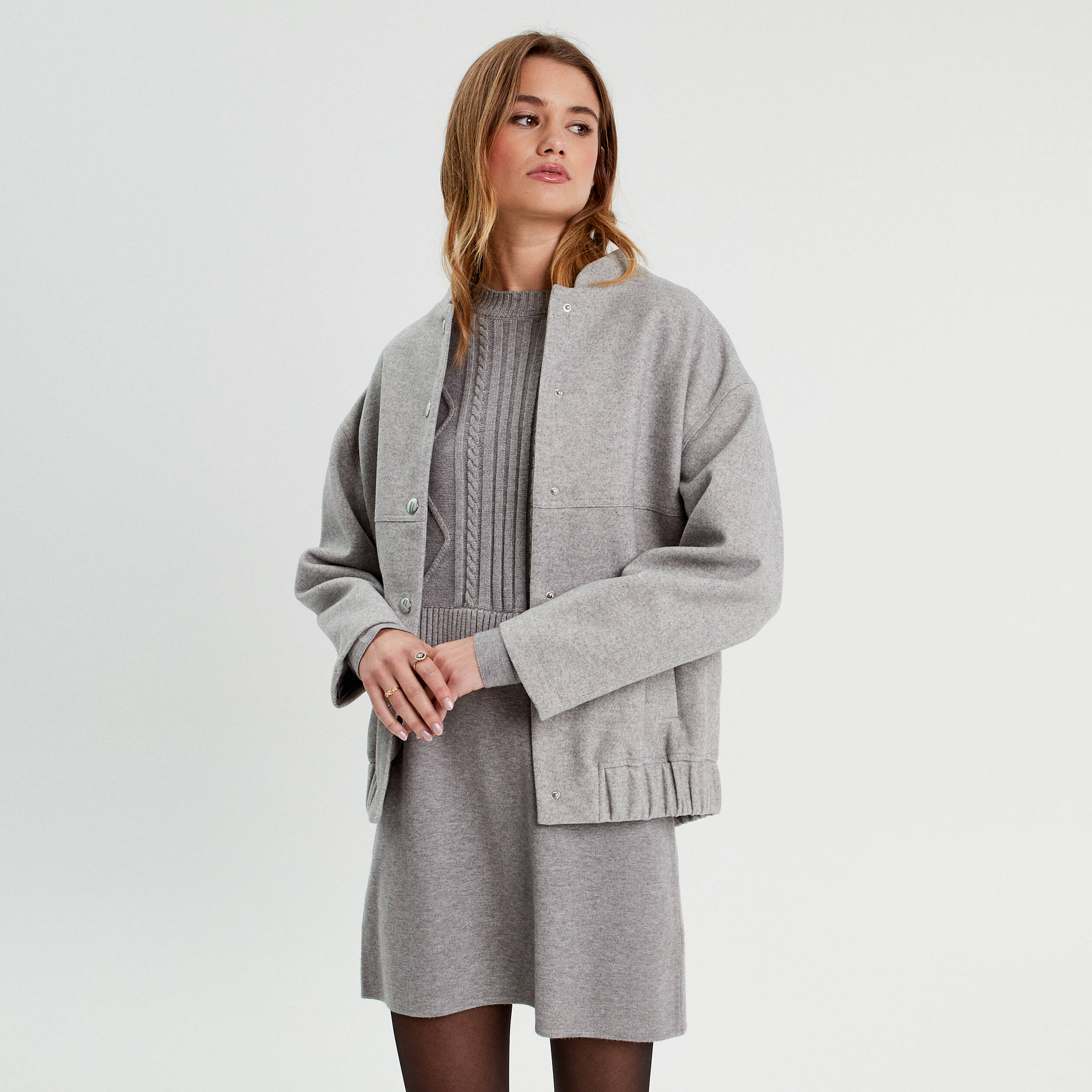 Robe pull effet 2-en-1 gris clair femme