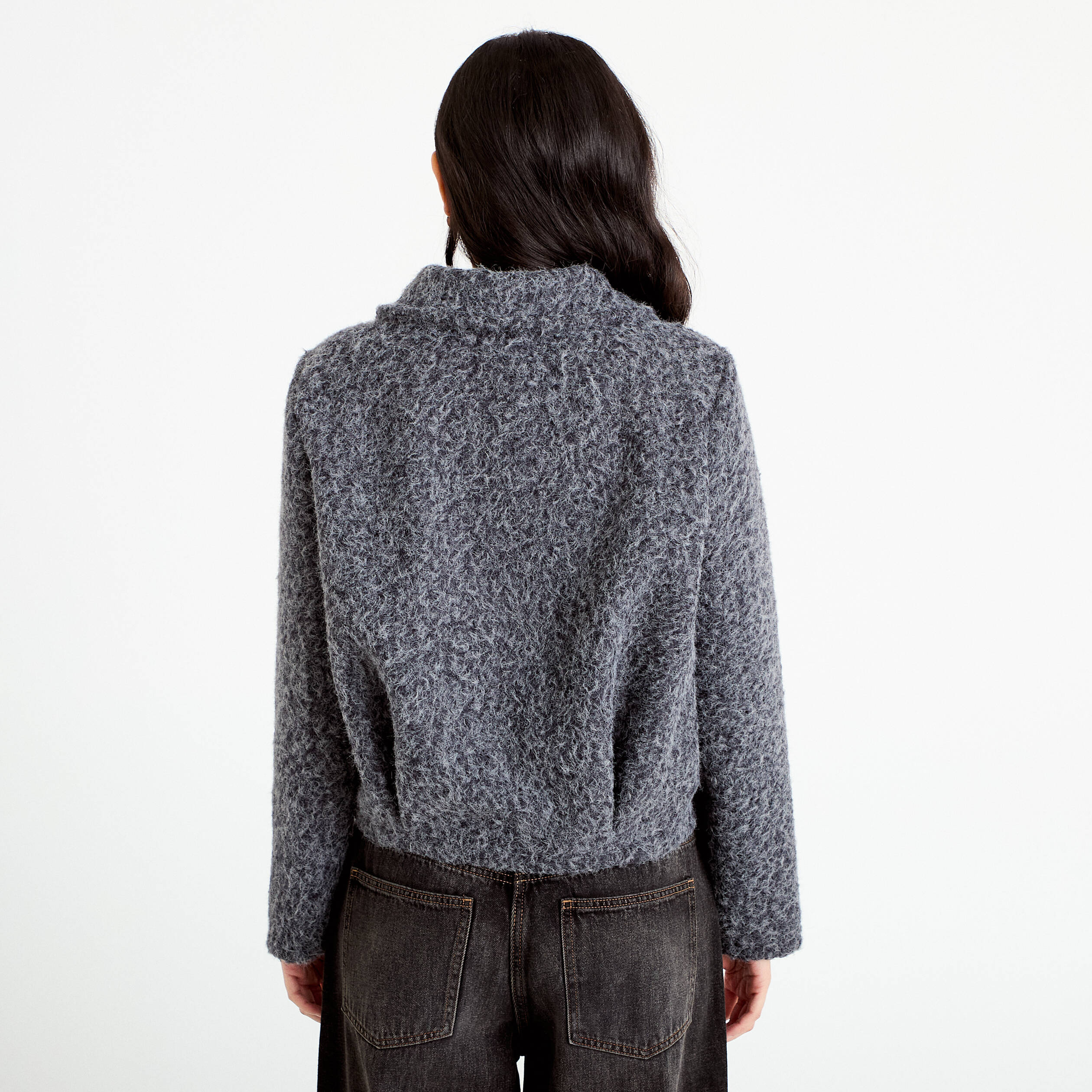 Veste manches longues col tailleur gris fonc&eacute; femme
