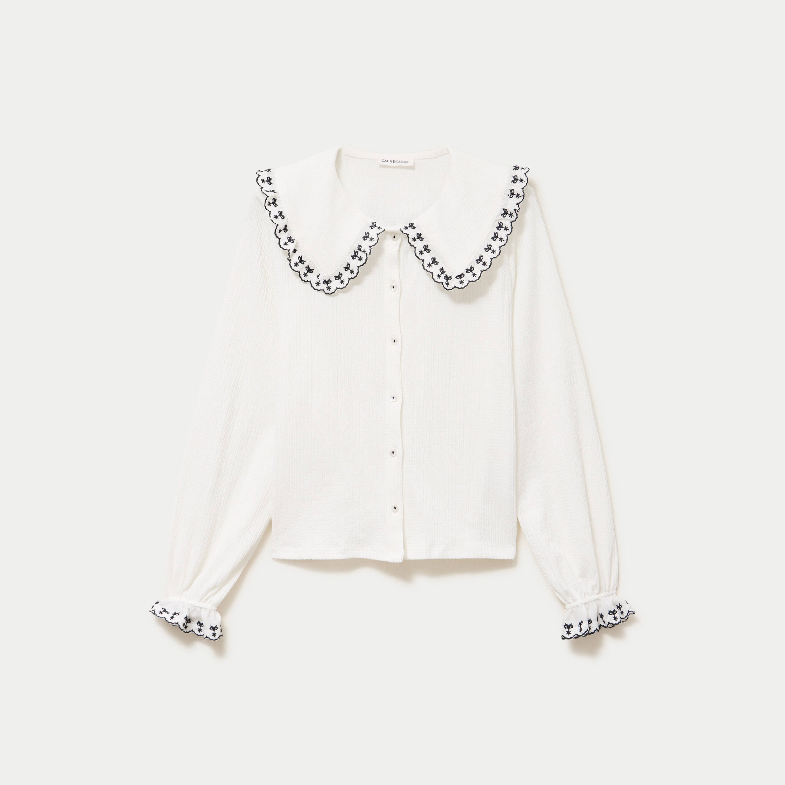 Blouse broderie manches longues ecru femme