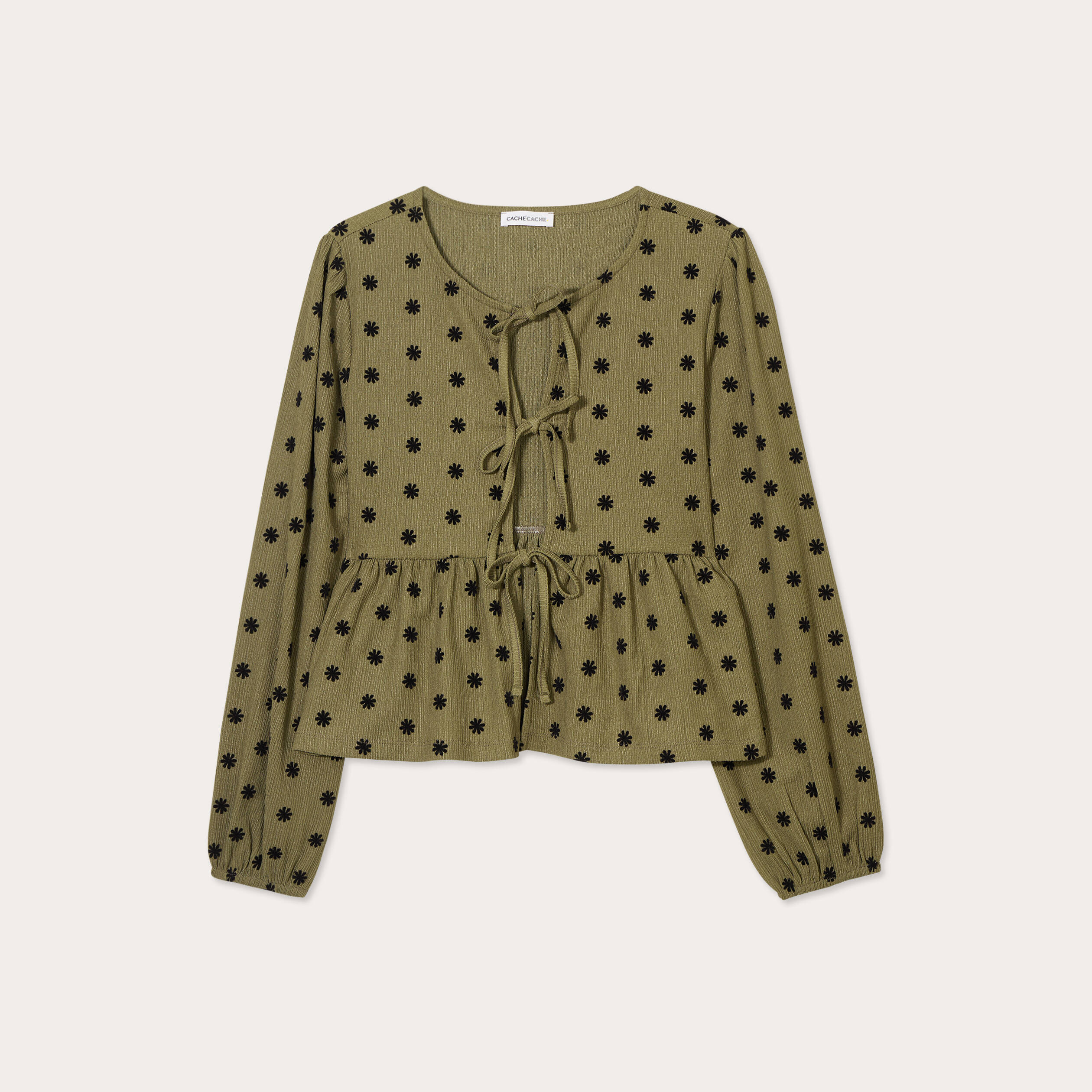 Blouse avec noeuds beige femme