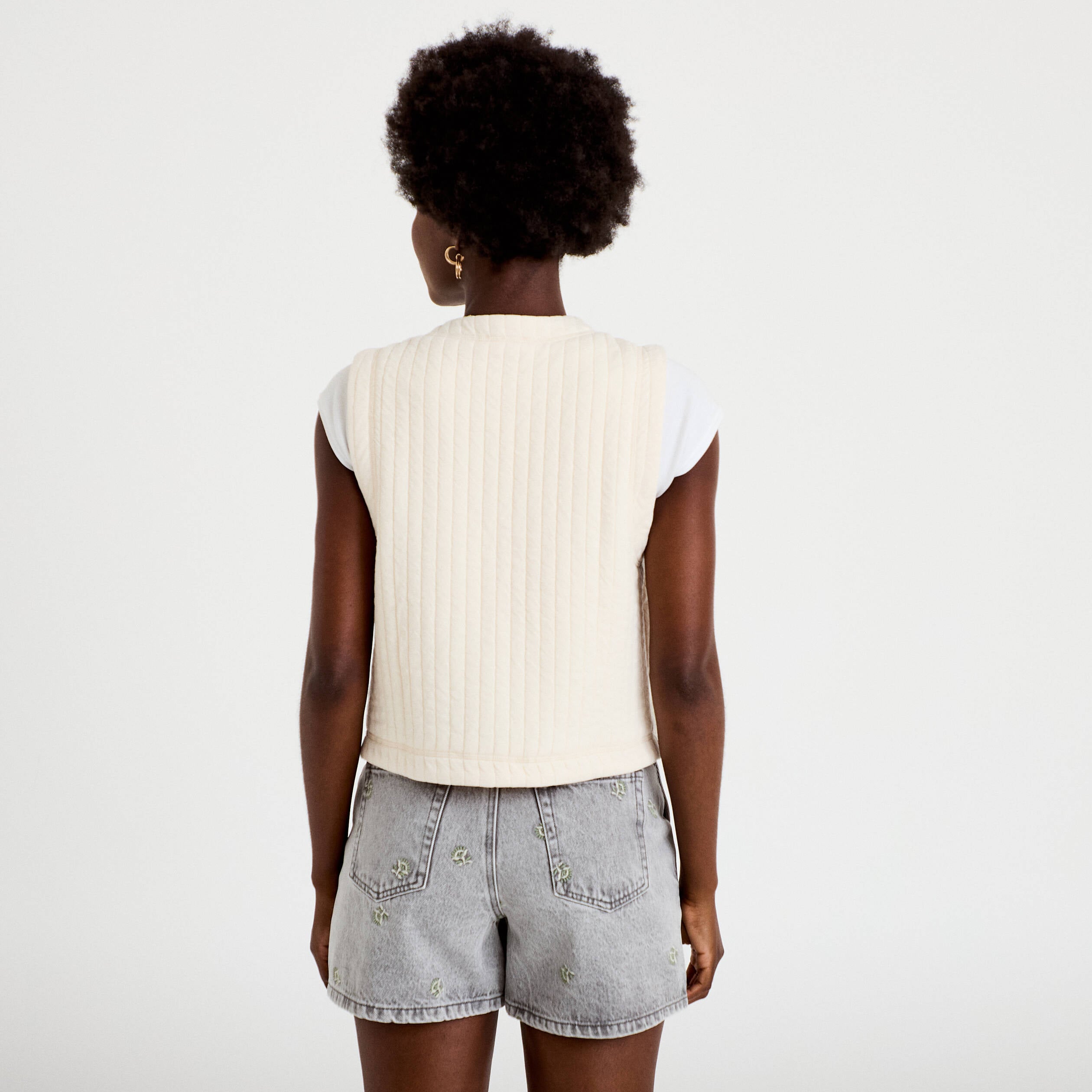 Veste droite sans manches col rond ecru femme