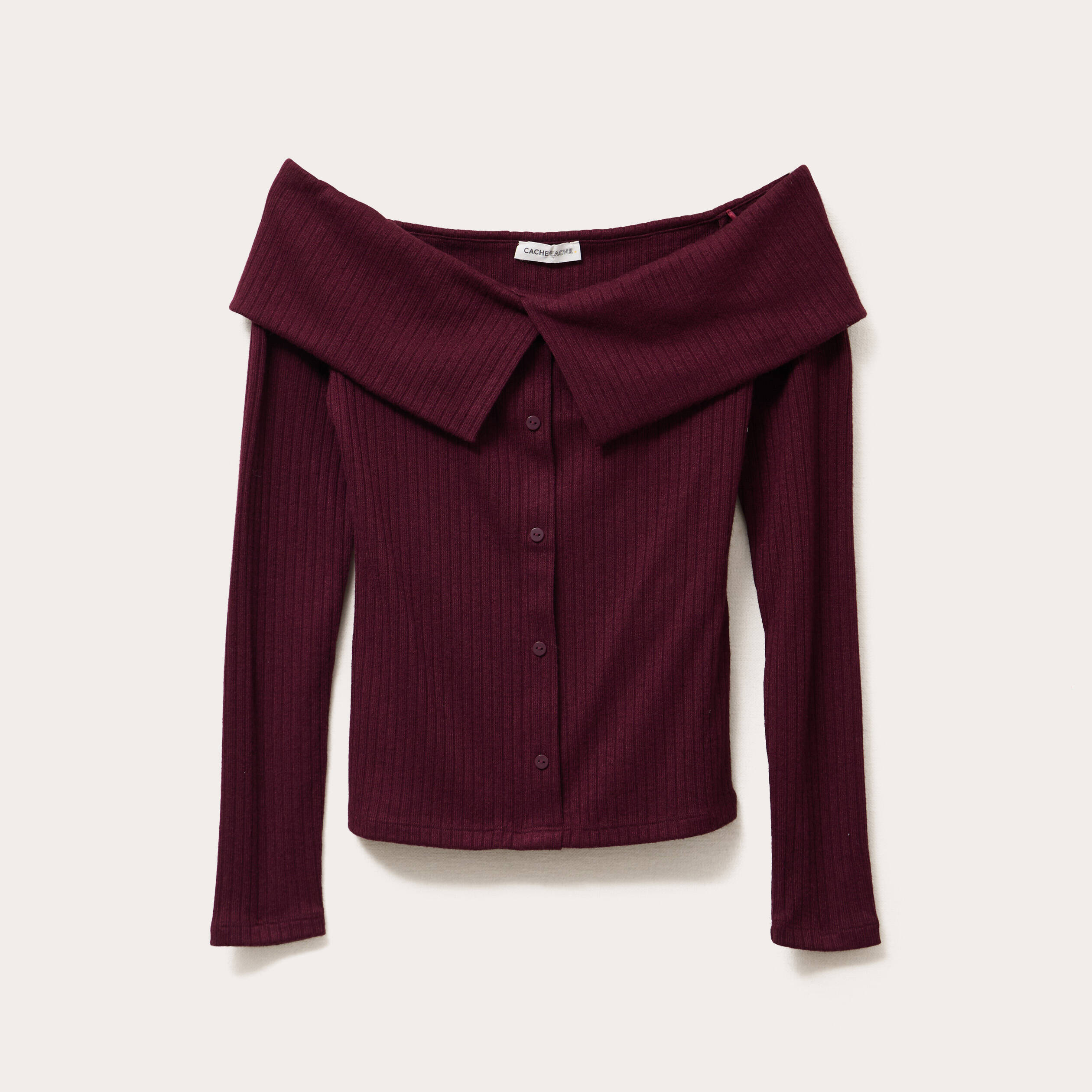 T-shirt c&ocirc;tel&eacute; col bardot violet fonc&eacute; femme