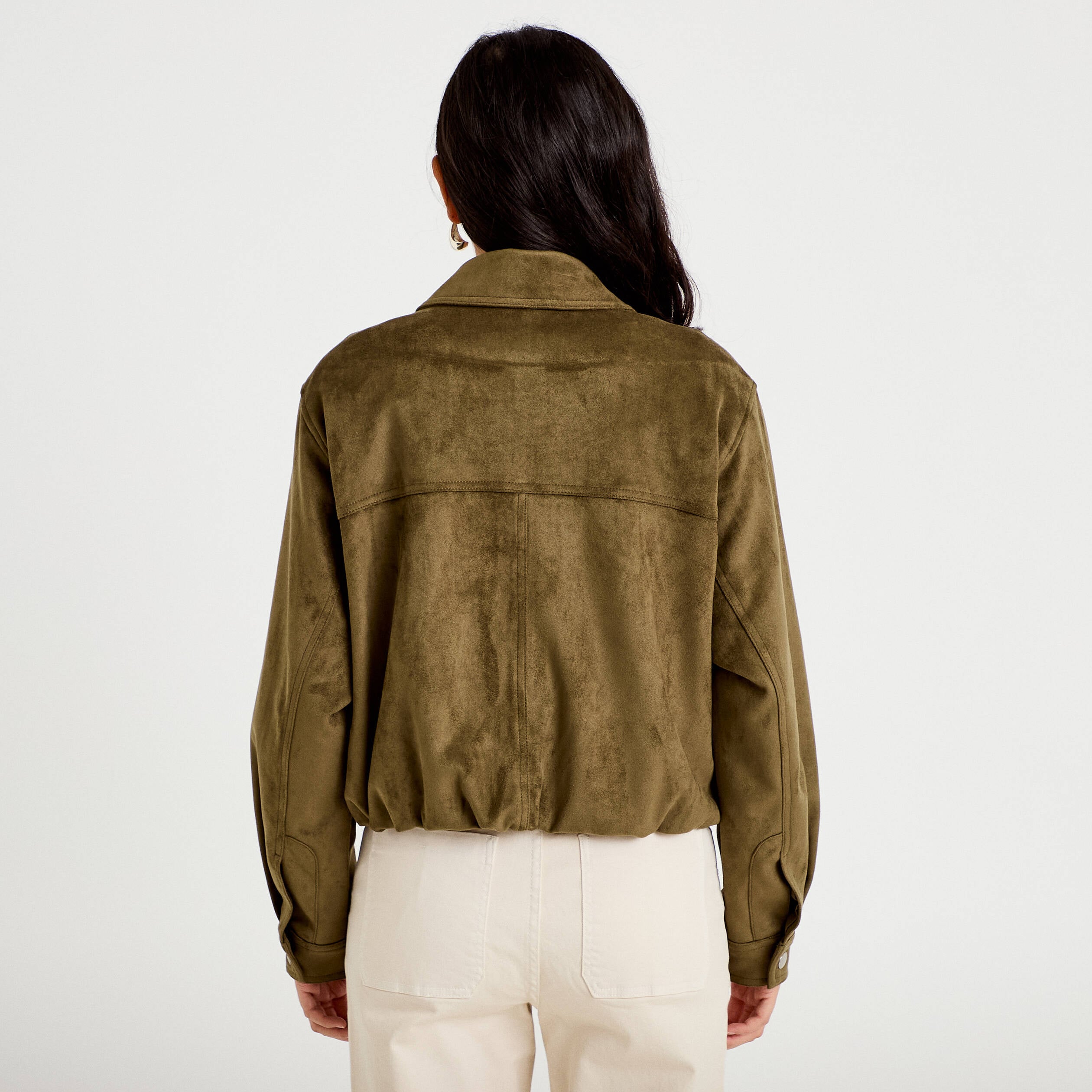 Veste effet boule oversize cropped vert kaki femme