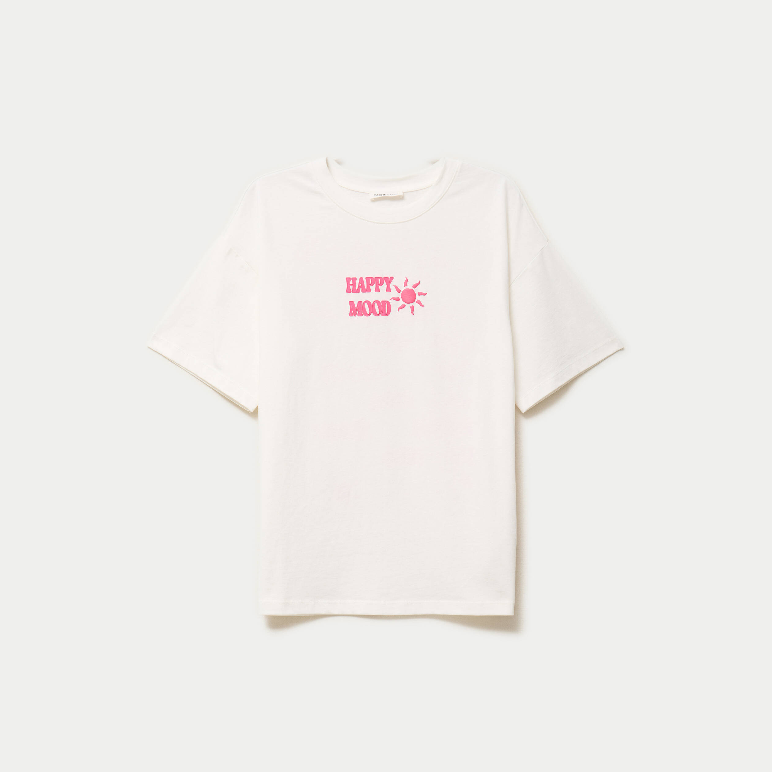 T-shirt col rond manches courtes ecru femme