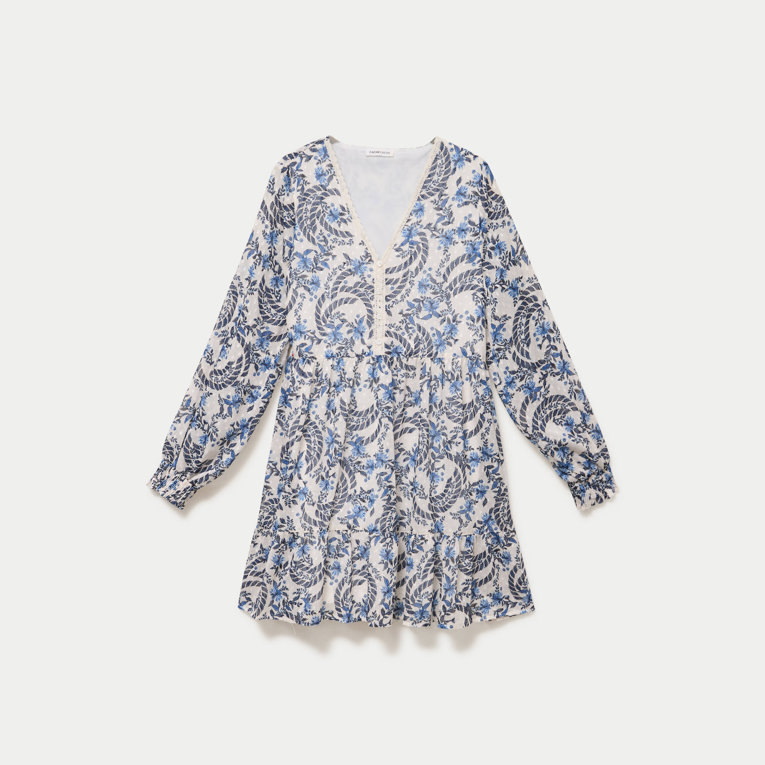 Robe droite col v manches longues blanc femme