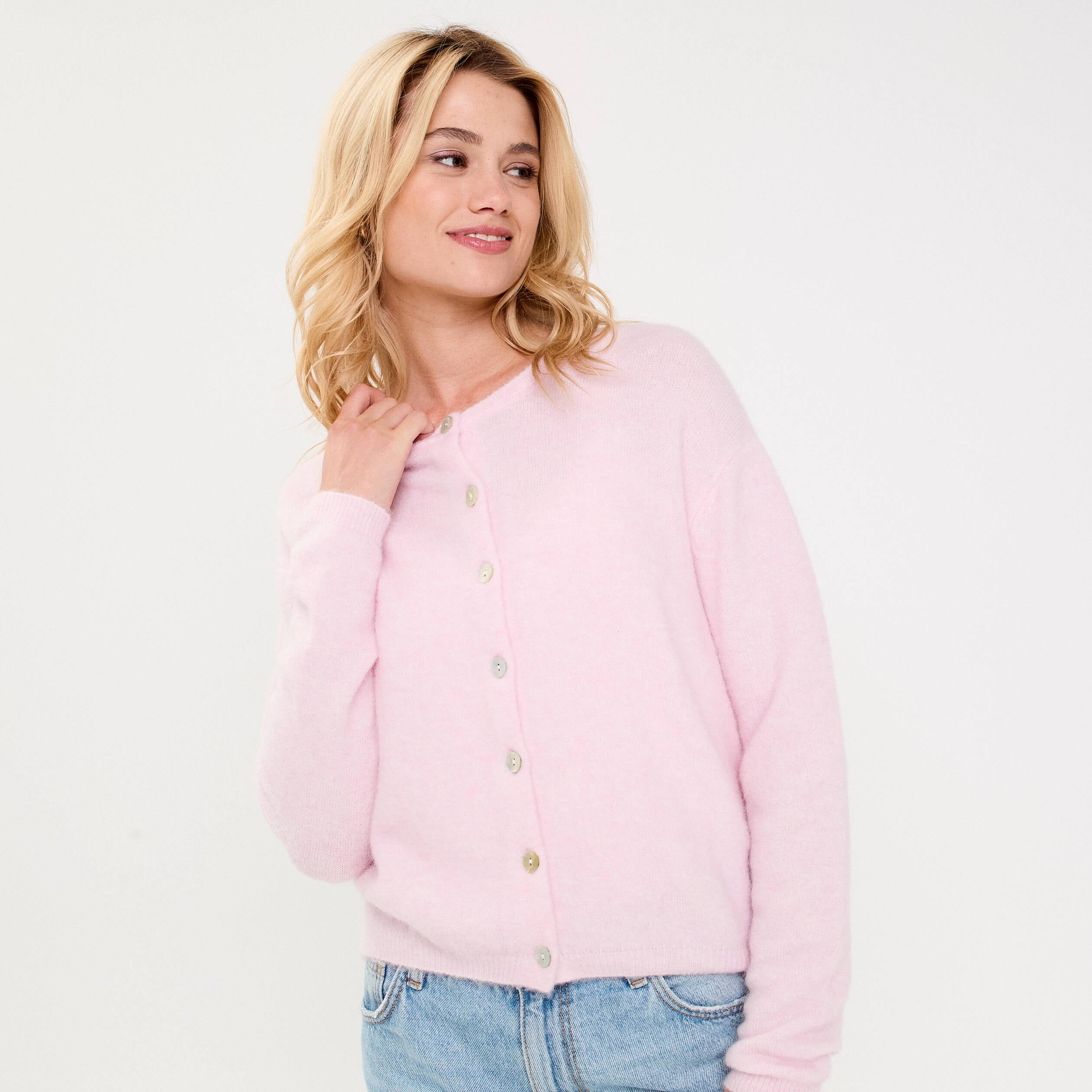 Gilet manches longues rose clair femme
