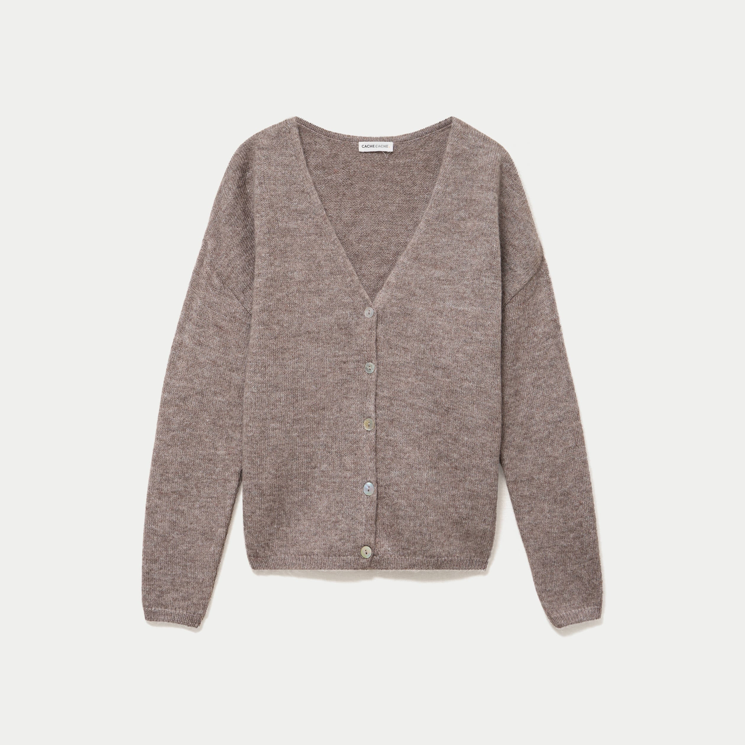 Gilet boutonn&eacute; avec col en V taupe femme
