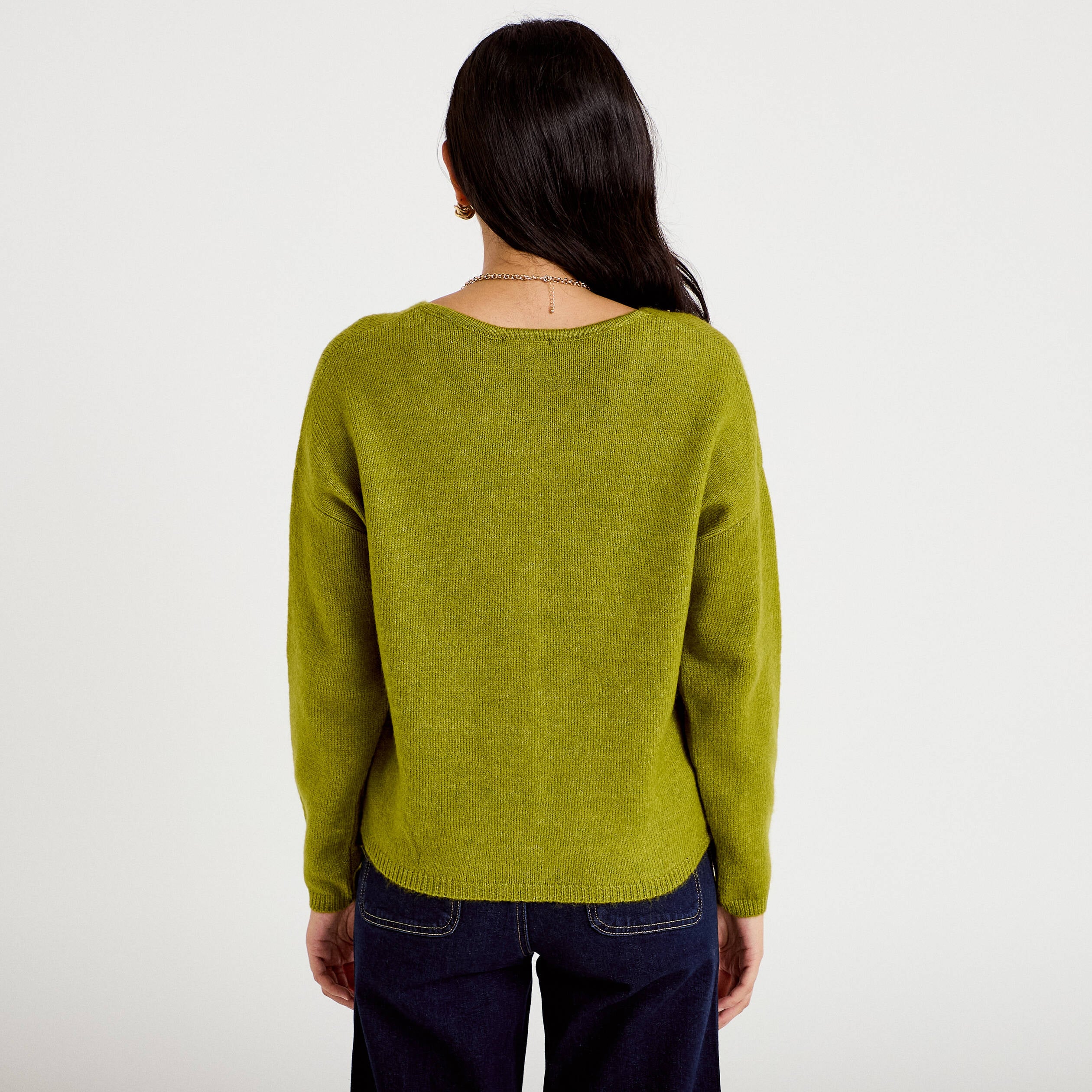 Gilet boutonn&eacute; avec col en V vert fonc&eacute; femme