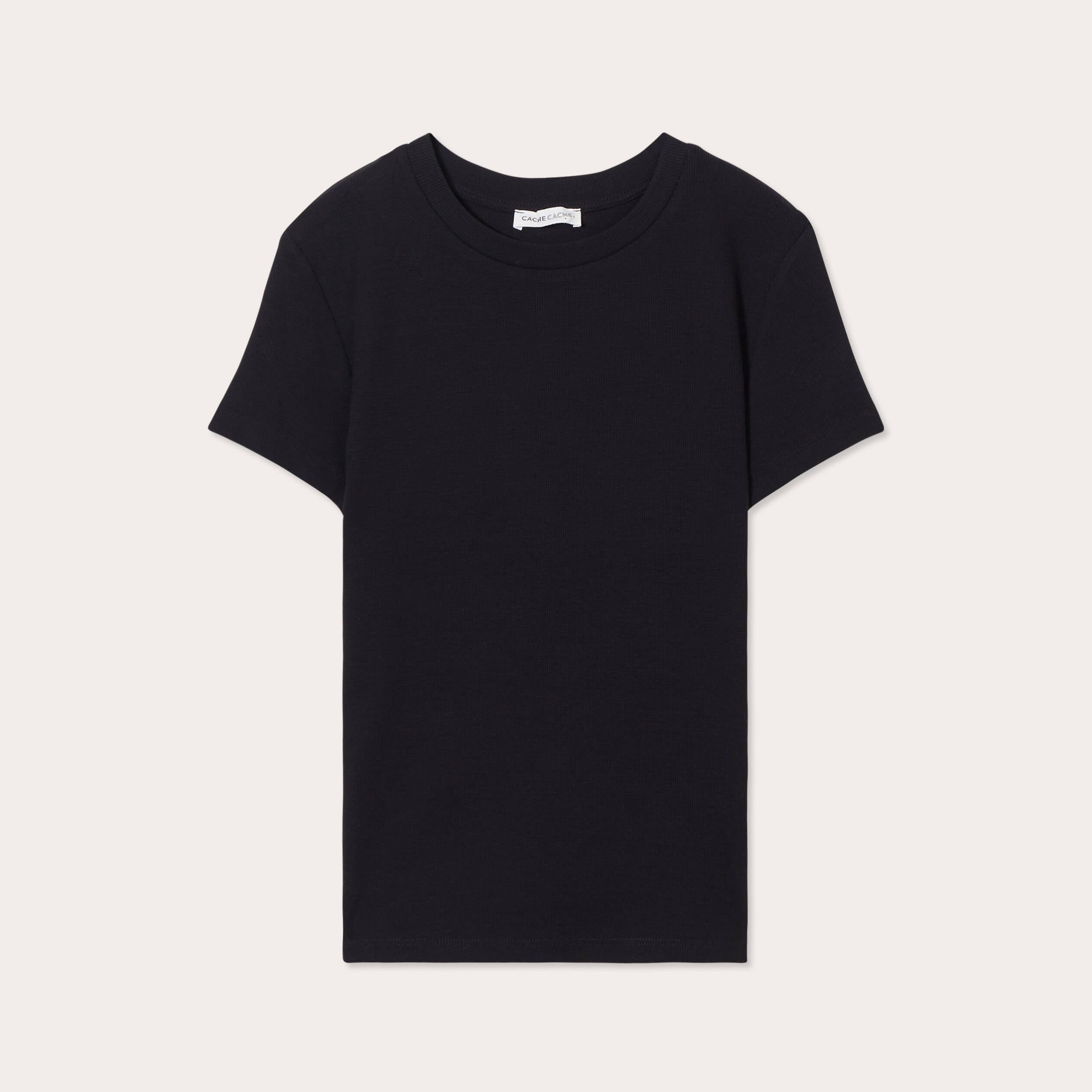 T-shirt c&ocirc;tel&eacute; ajust&eacute; manches courtes noir femme
