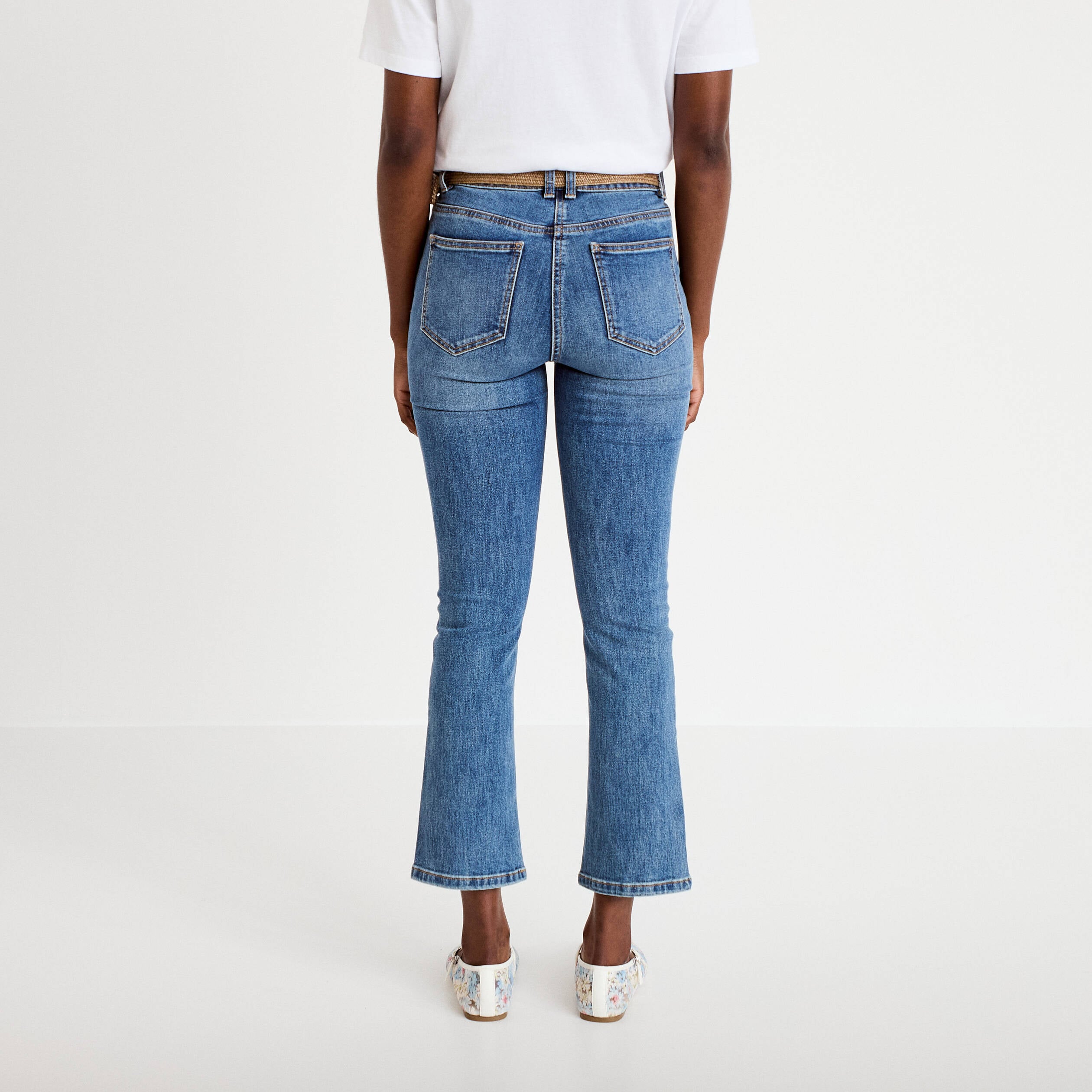 Jean bootcut cropped taille haute denim double stone femme