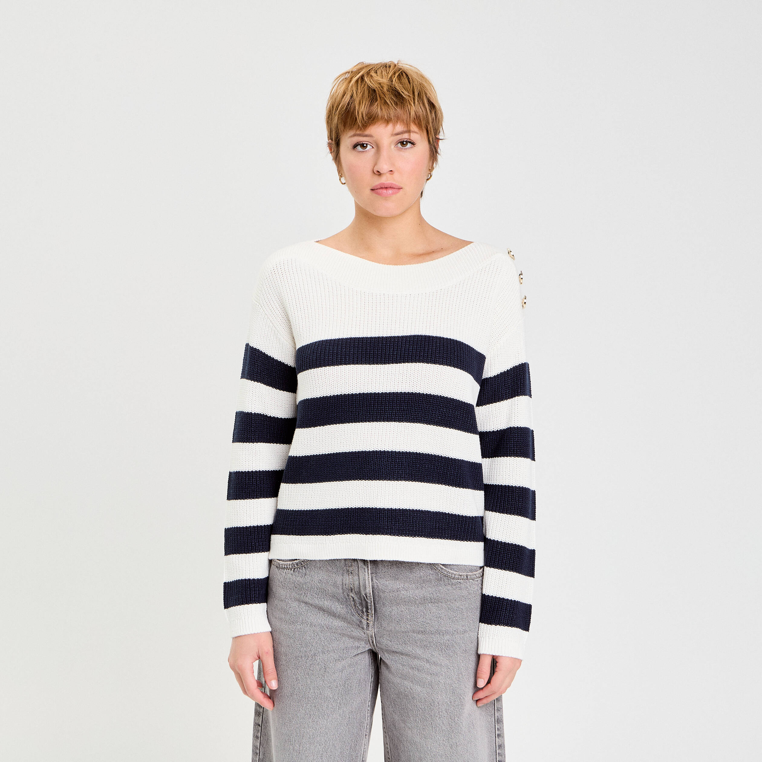 Pull col bateau ecru femme
