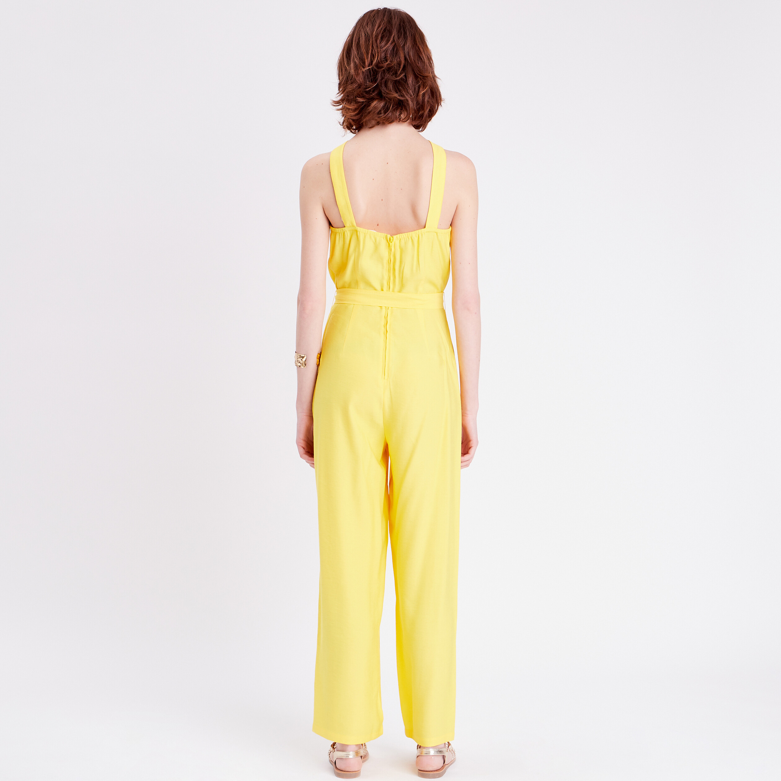 Combinaison pantalon jambes larges jaune fluo femme