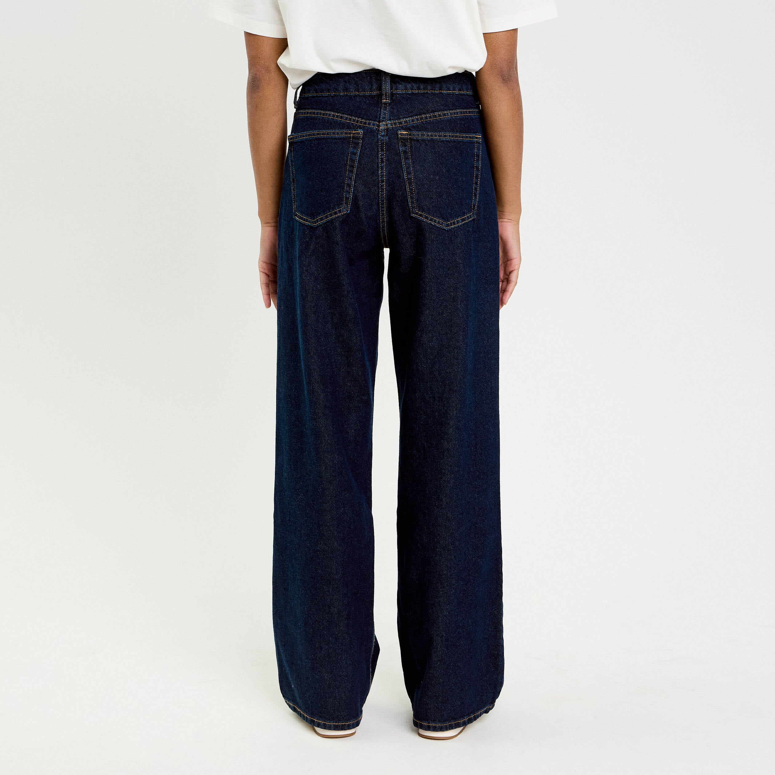 Jeans wide leg taille haute denim blue black femme