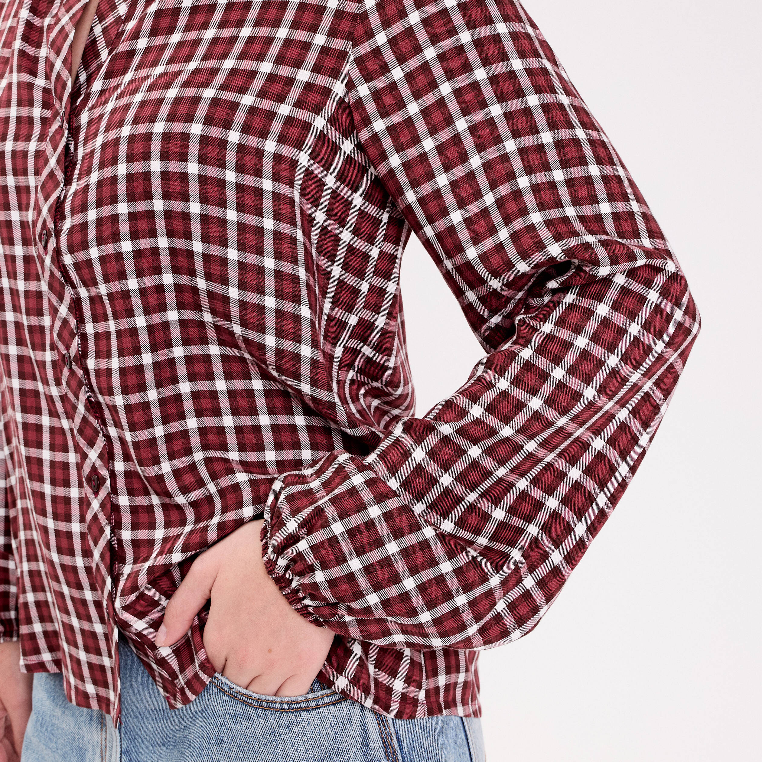 Blouse col montant manches longues bordeaux femme