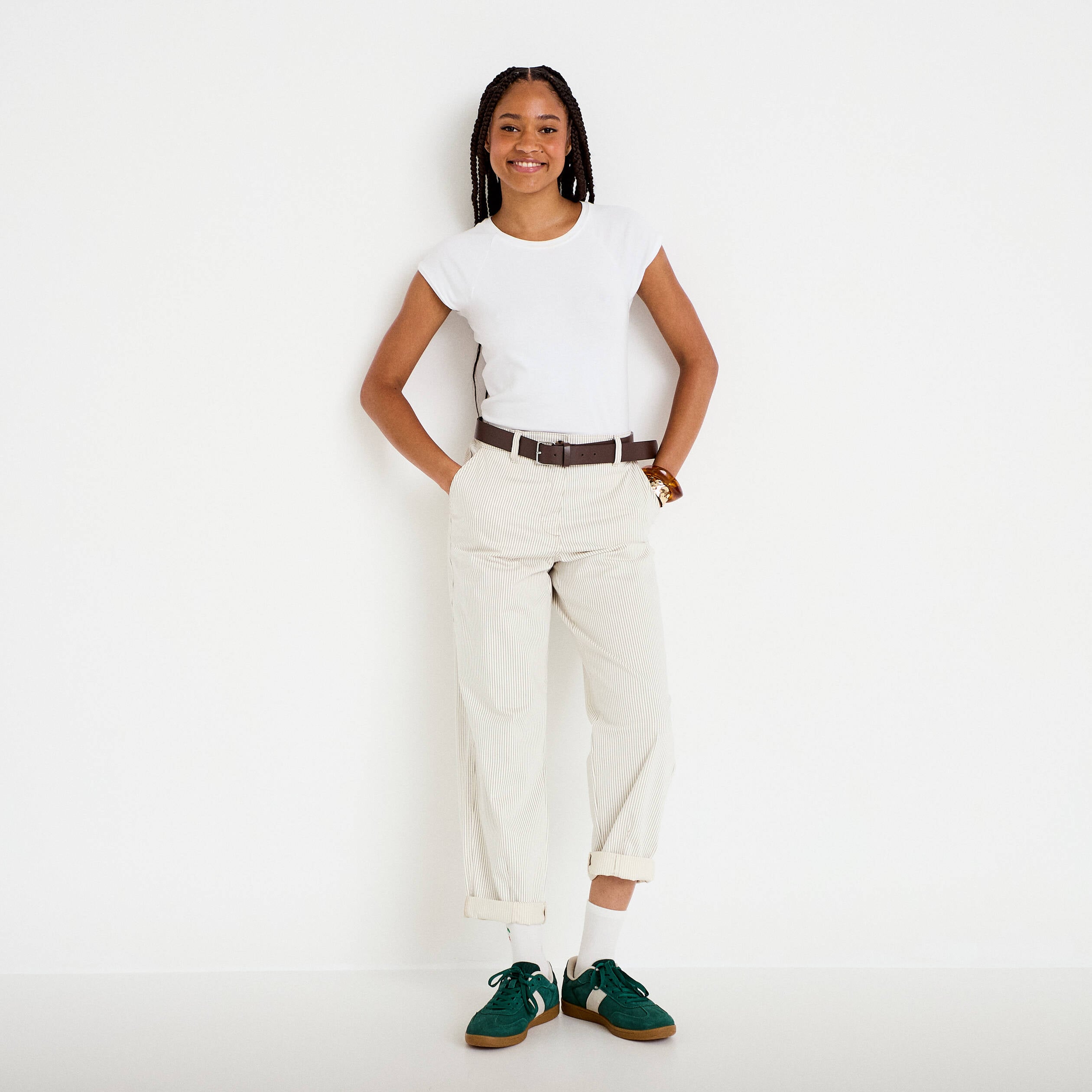 Pantalon chino 7/8&egrave;me taille &eacute;lastiqu&eacute;e blanc femme