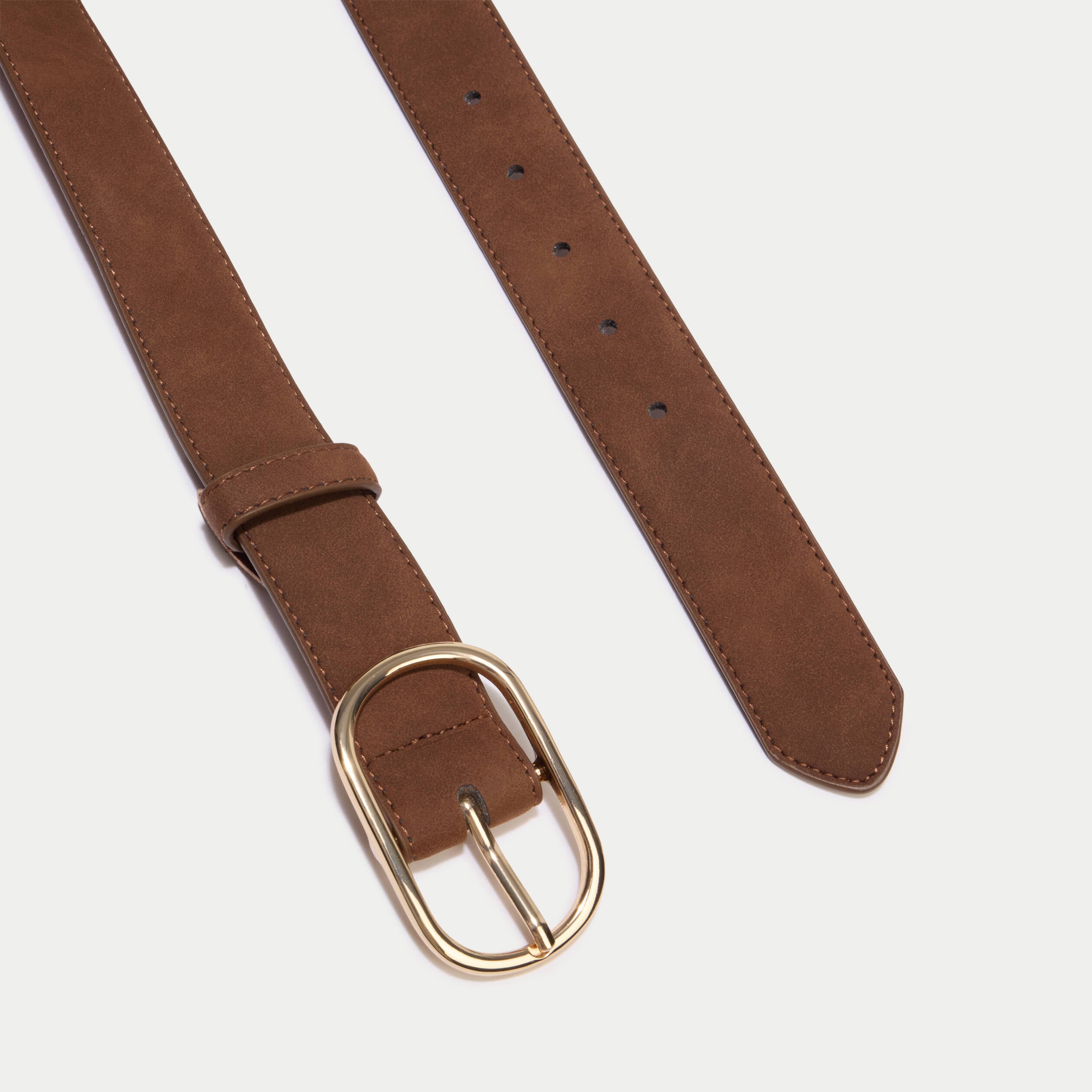 Ceinture fine aspect daim camel femme