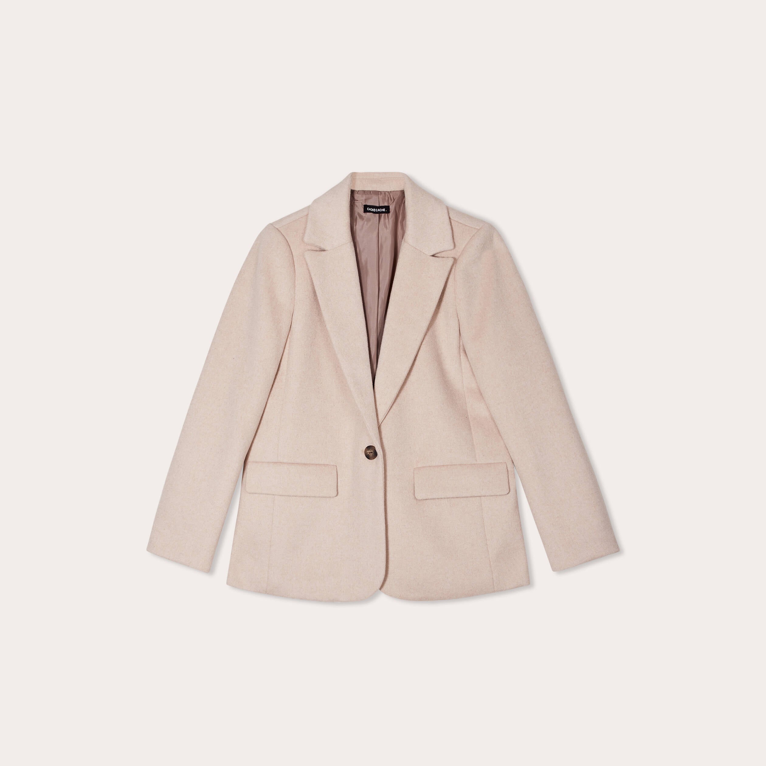 Veste blazer boutonn&eacute;e beige femme
