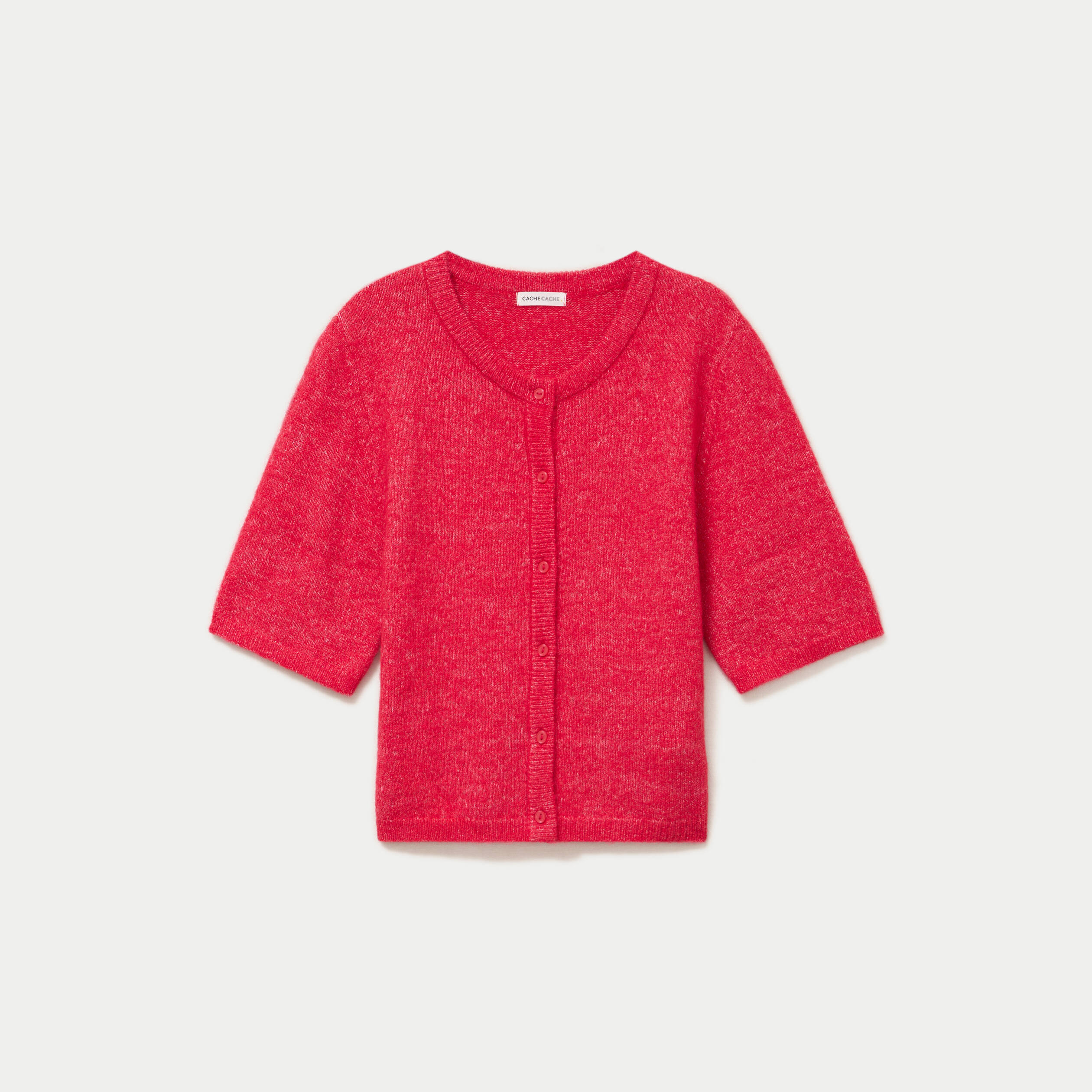 Gilet duveteux manches 3/4 rouge femme