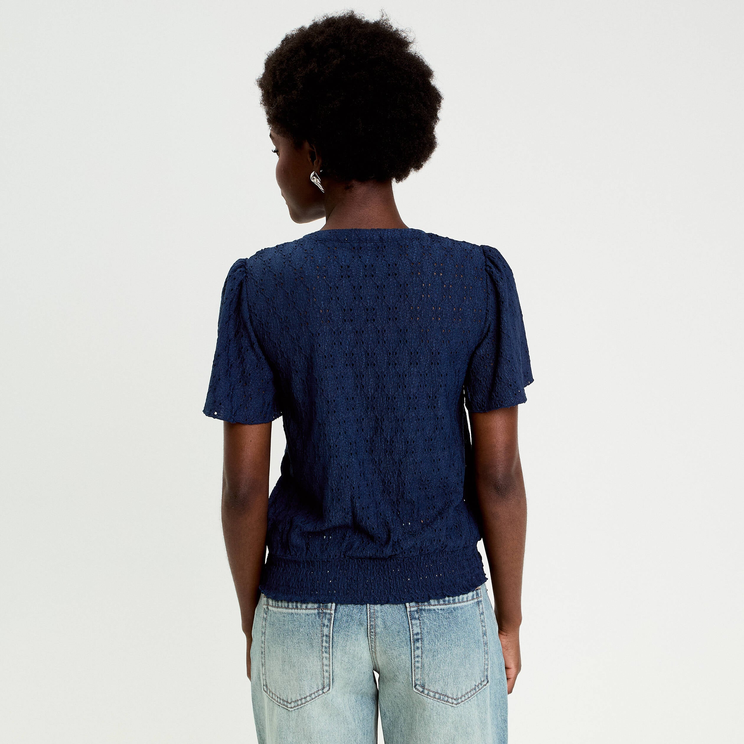 T-shirt manches courtes bleu fonc&eacute; femme