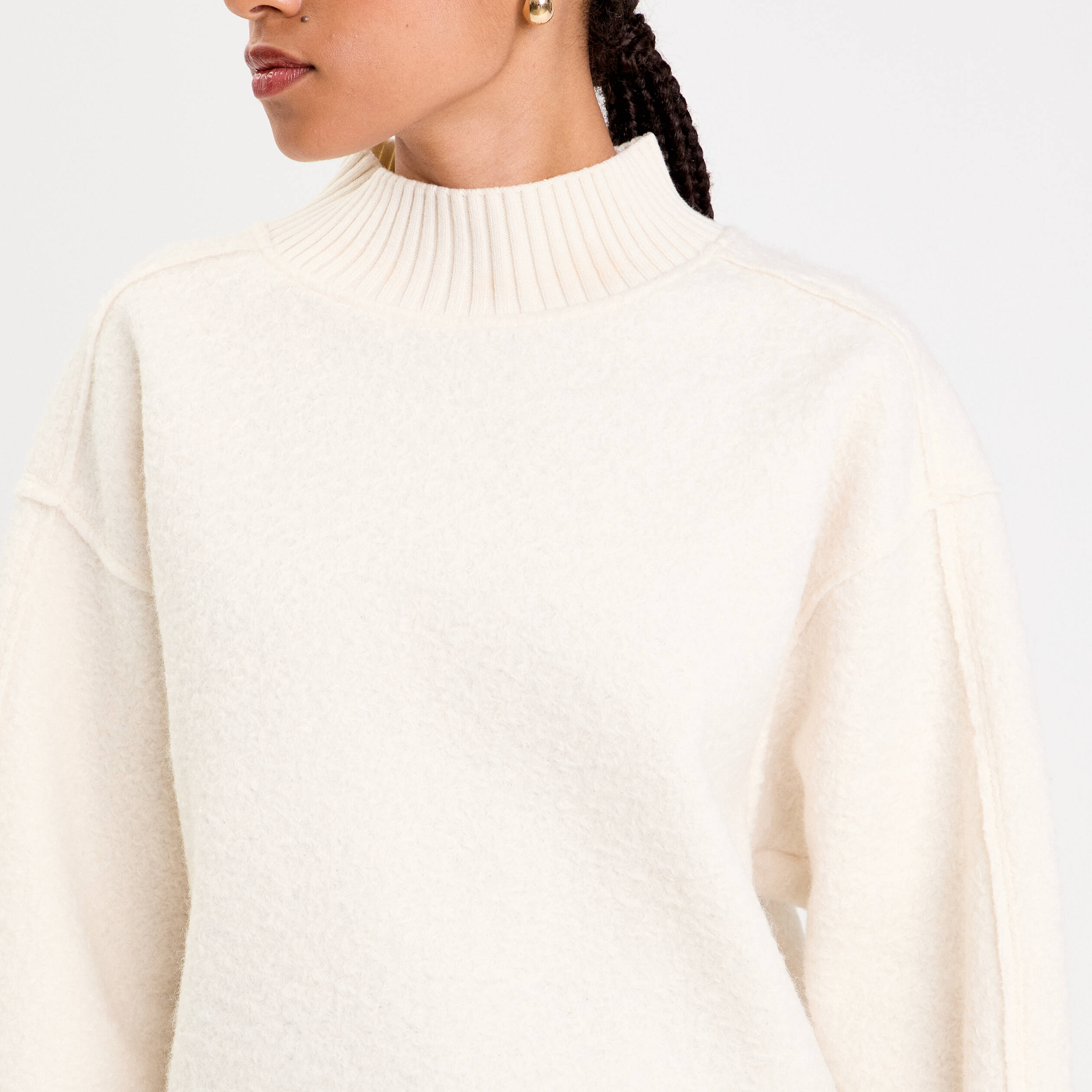 Sweat col montant ecru femme