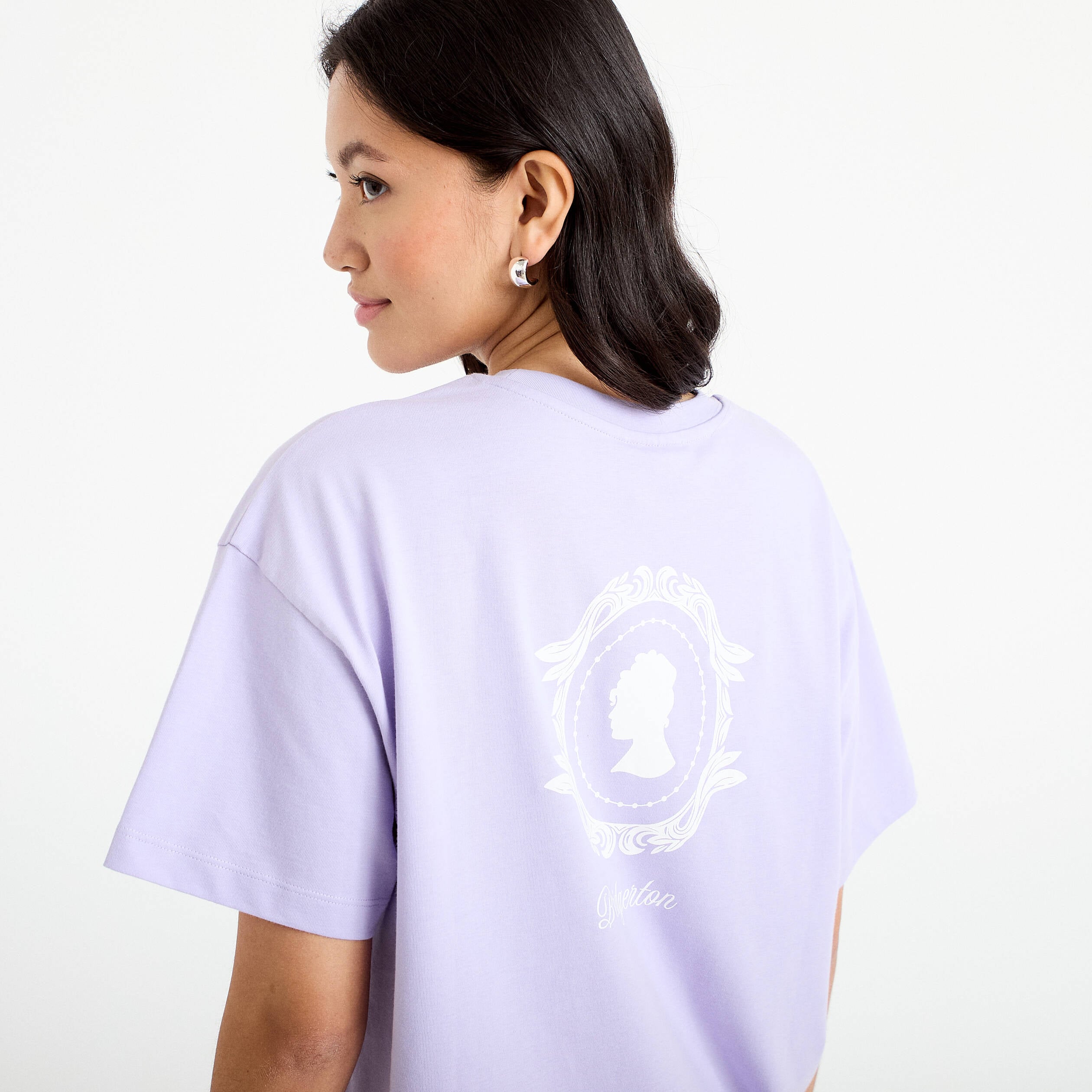 T-shirt oversize brod&eacute; Bridgerton parme femme