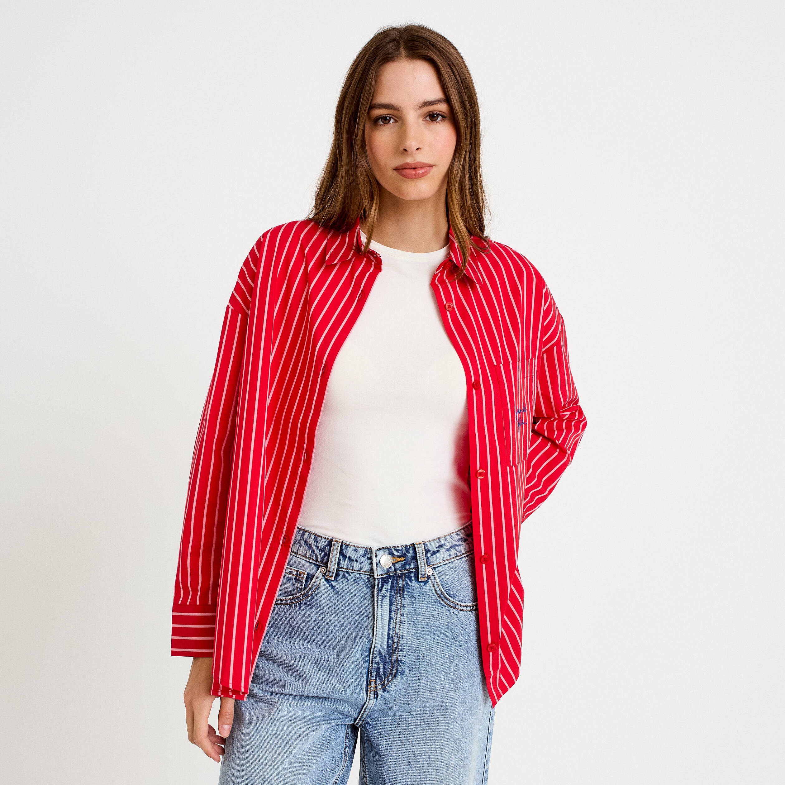 Chemise oversize manches longues rouge femme