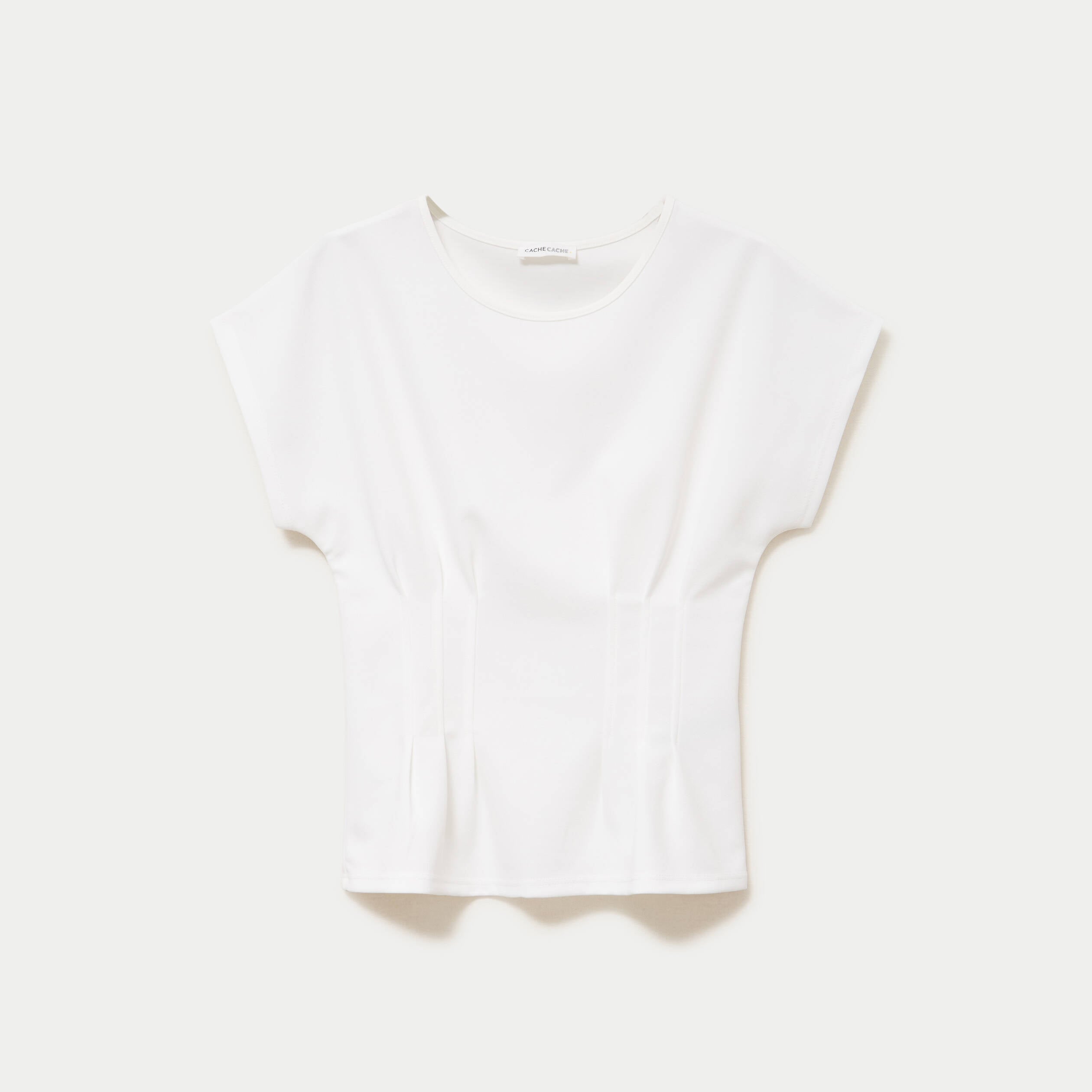 Top ajust&eacute; col rond manches courtes ecru femme