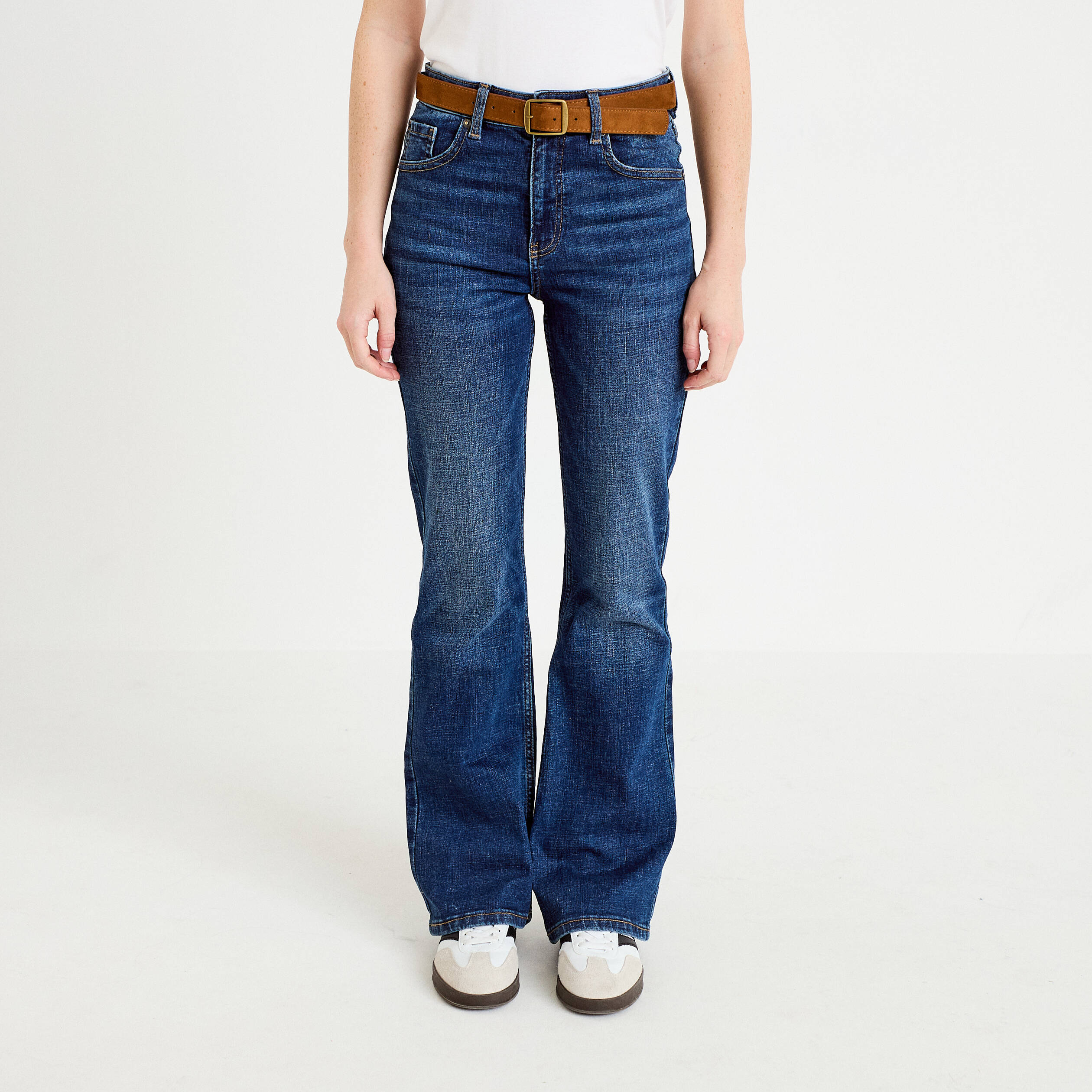 Jean bootcut avec ceinture amovible denim stone femme