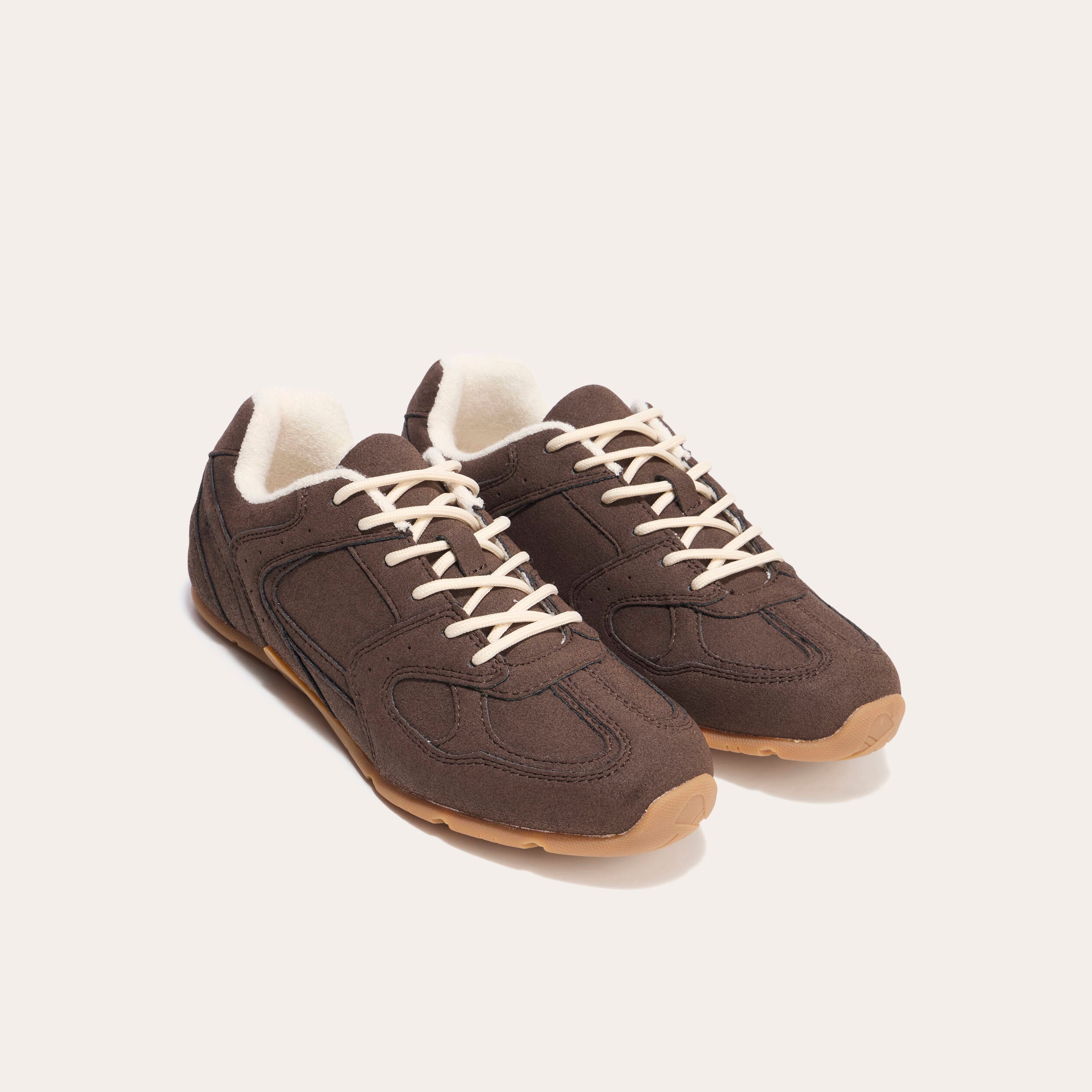 Baskets basses aspect daim marron femme