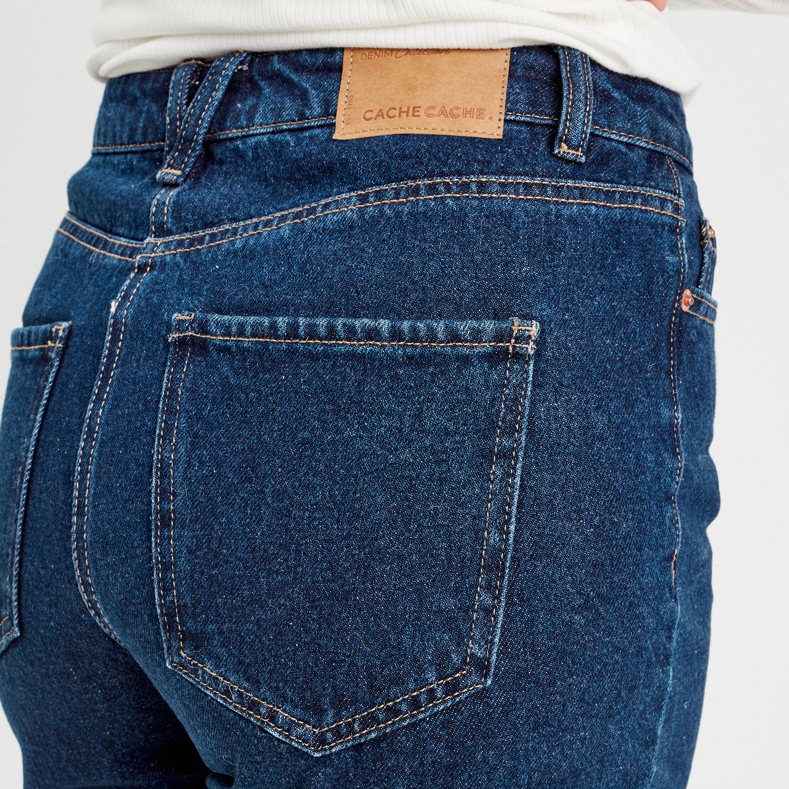 Jeans droit cropped taille haute denim brut femme