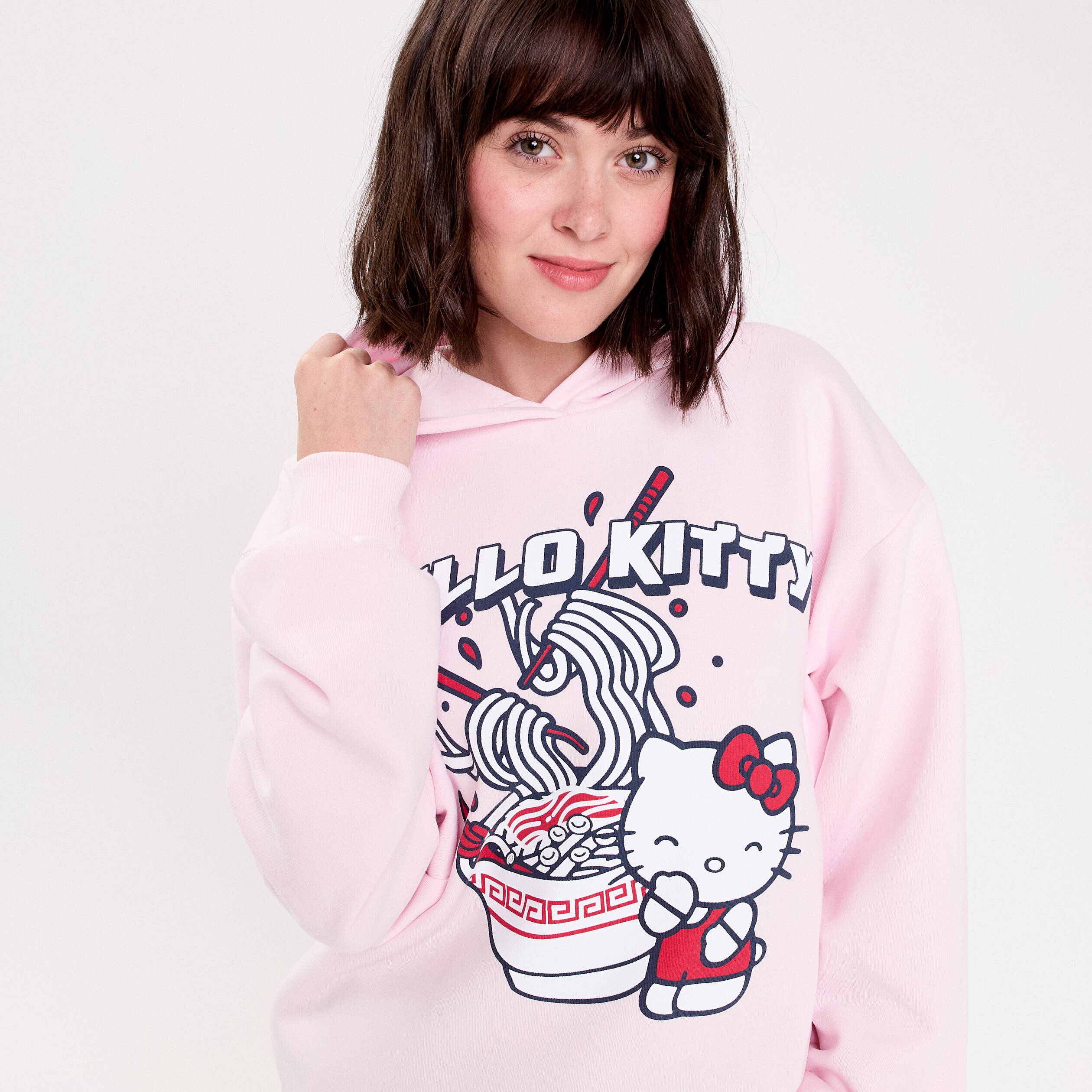 Sweat oversize &agrave; capuche manches longues rose clair femme