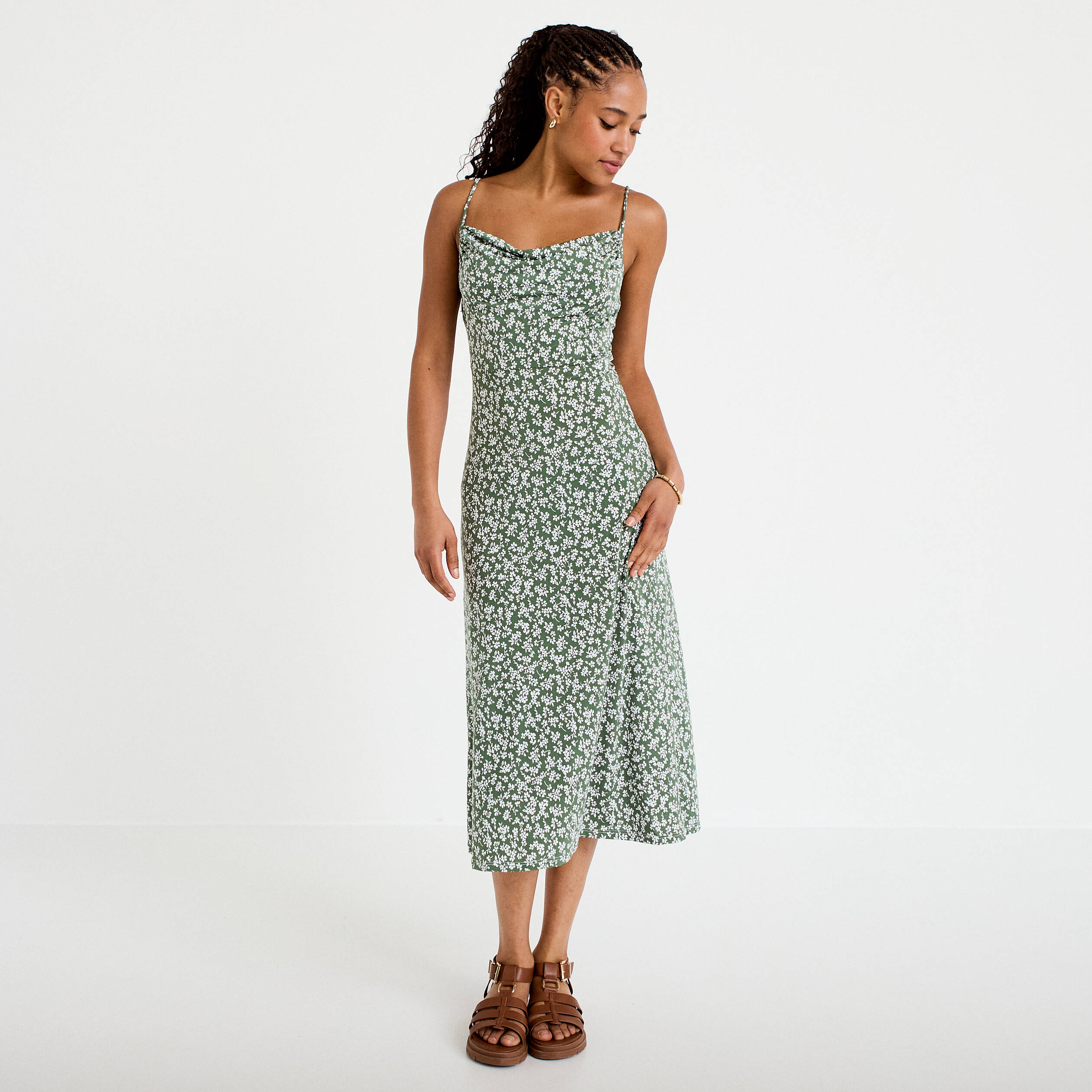 Robe longue ajust&eacute;e vert femme