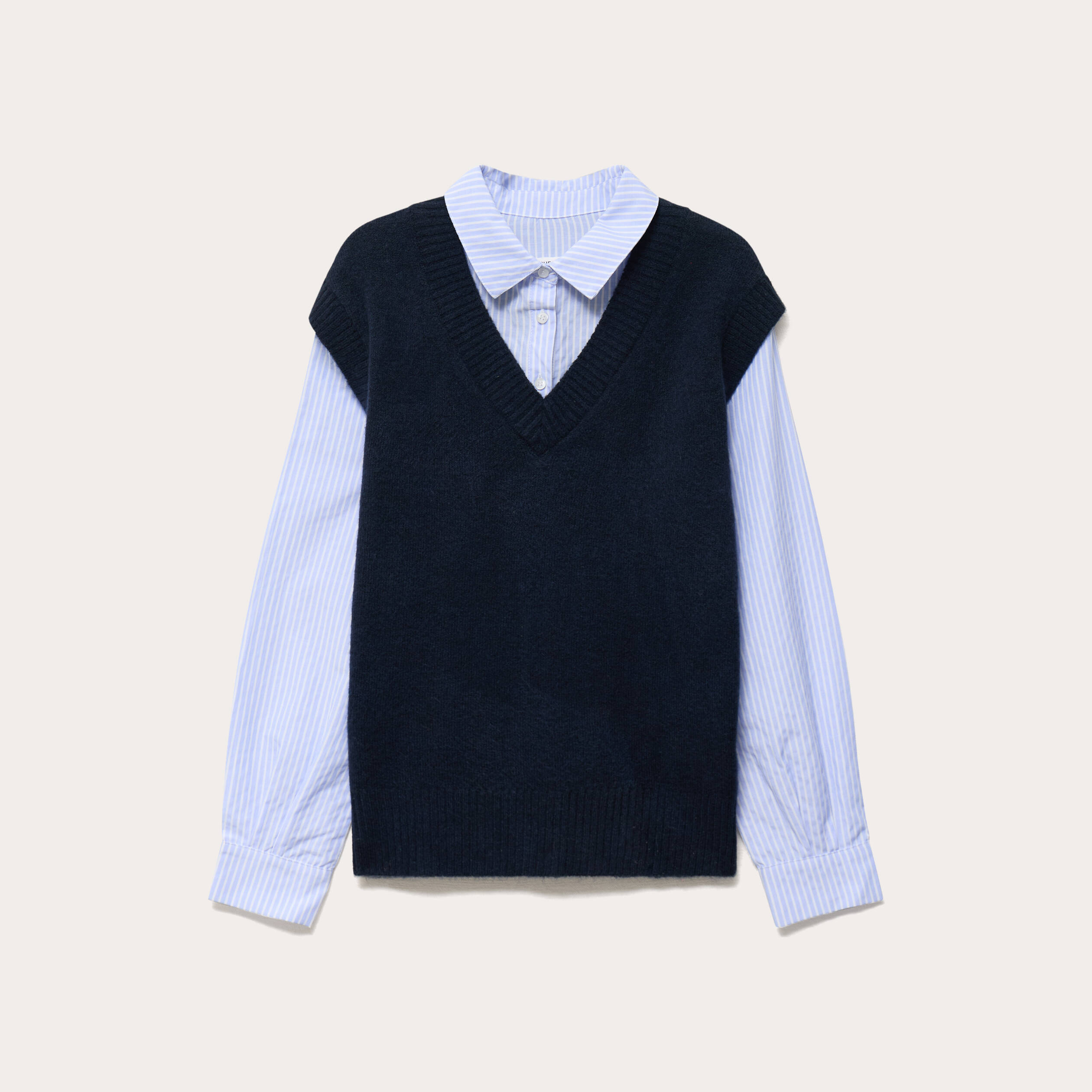 Pull chemise 2-en-1 bleu marine femme