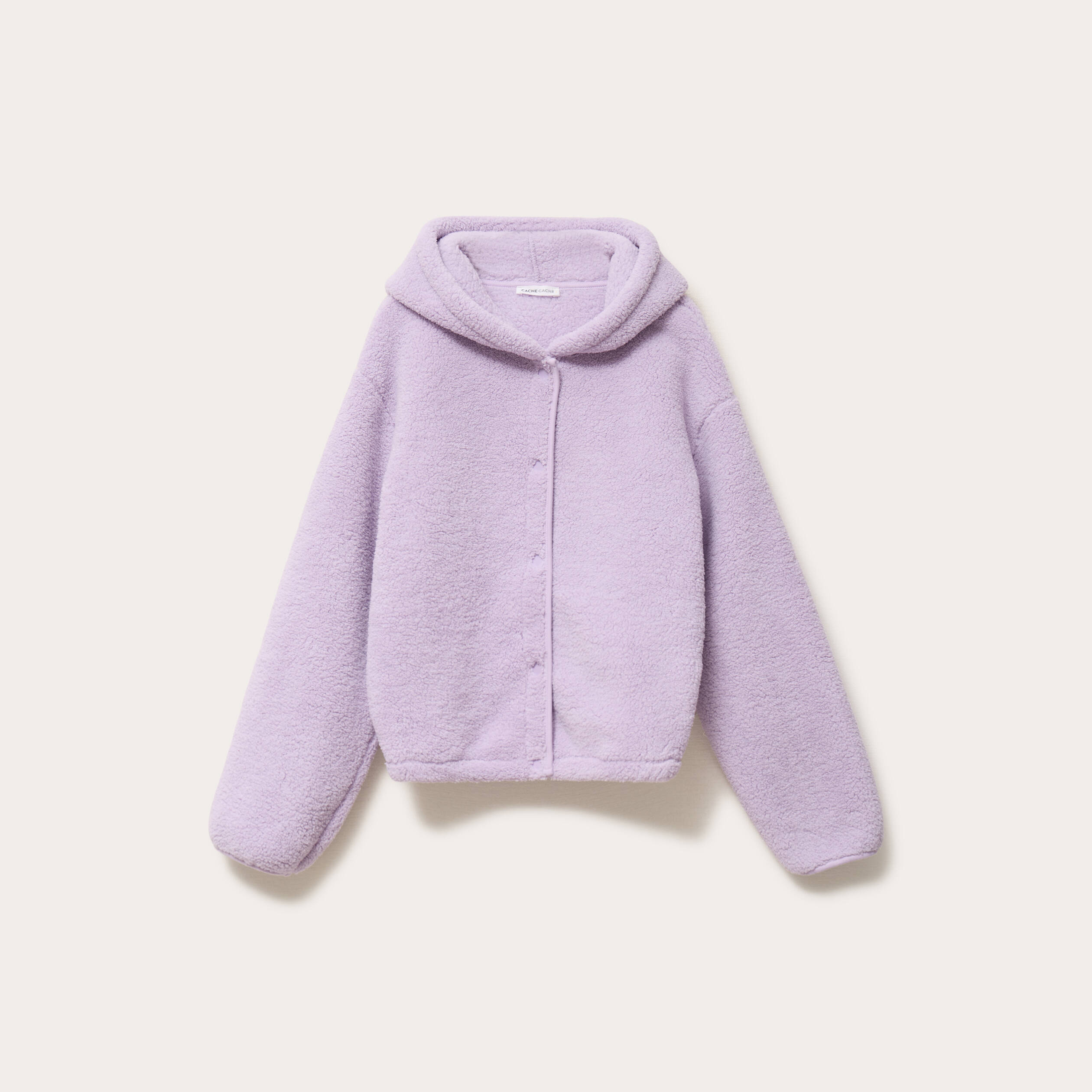 Veste effet polaire &agrave; capuche parme femme