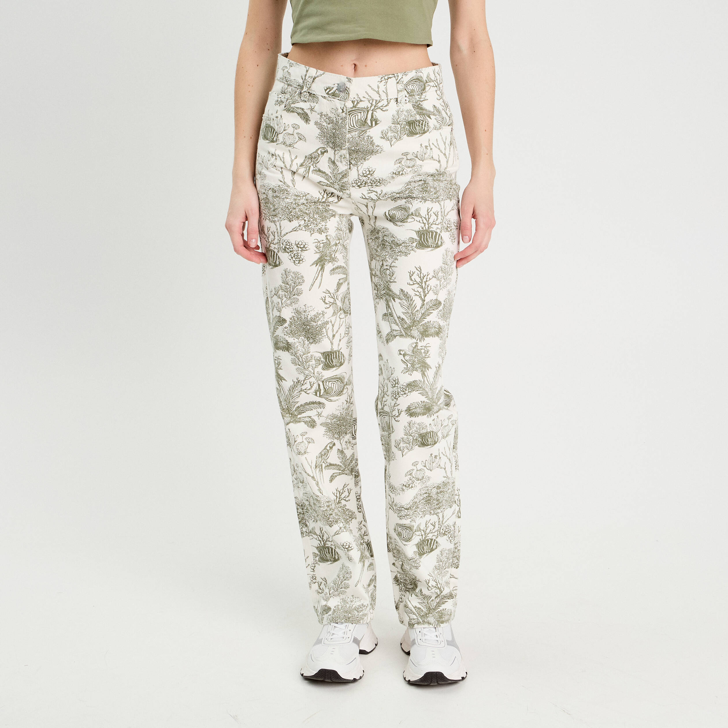 Jean droit taille haute blanc femme