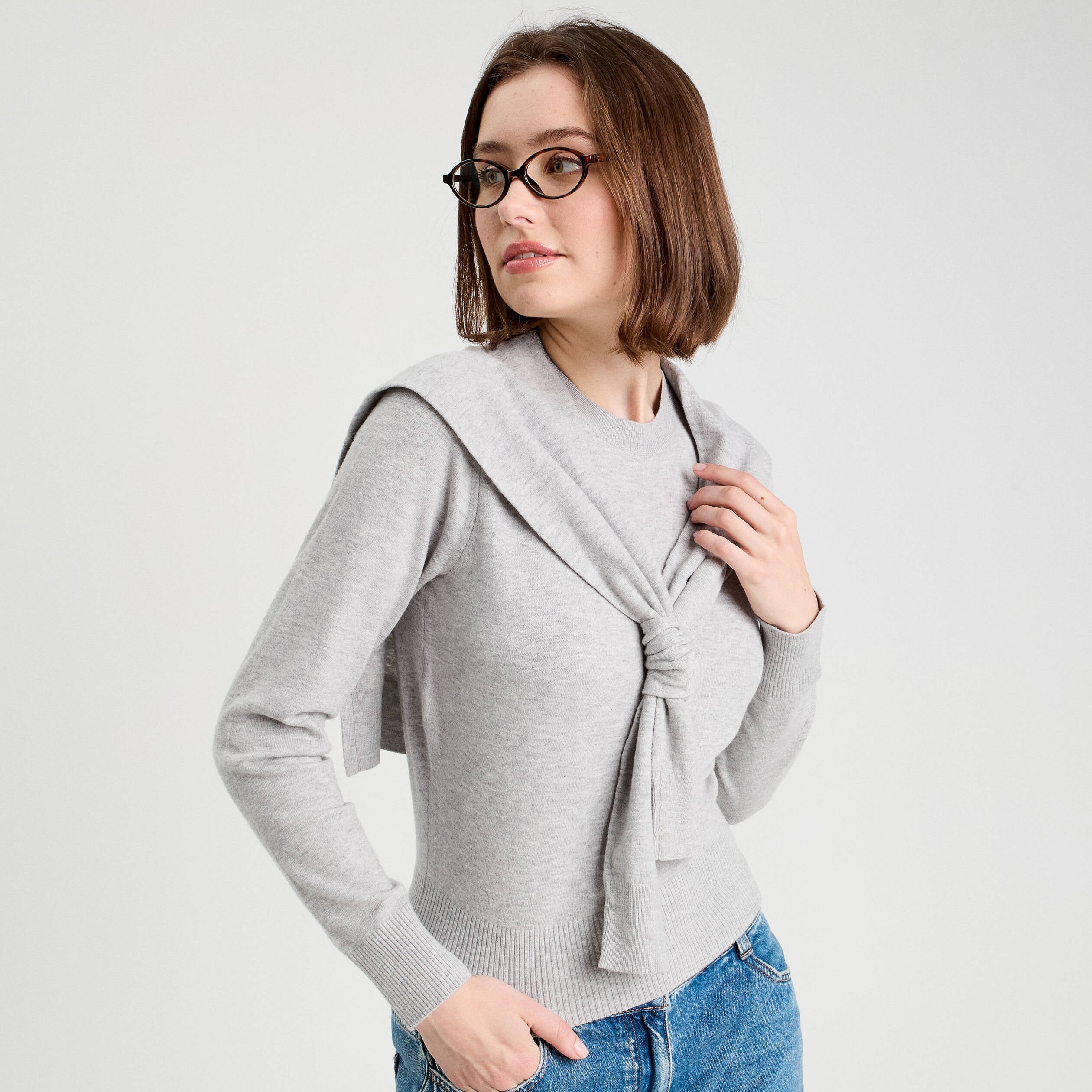 Pull effet 2-en-1 gris fonc&eacute; femme