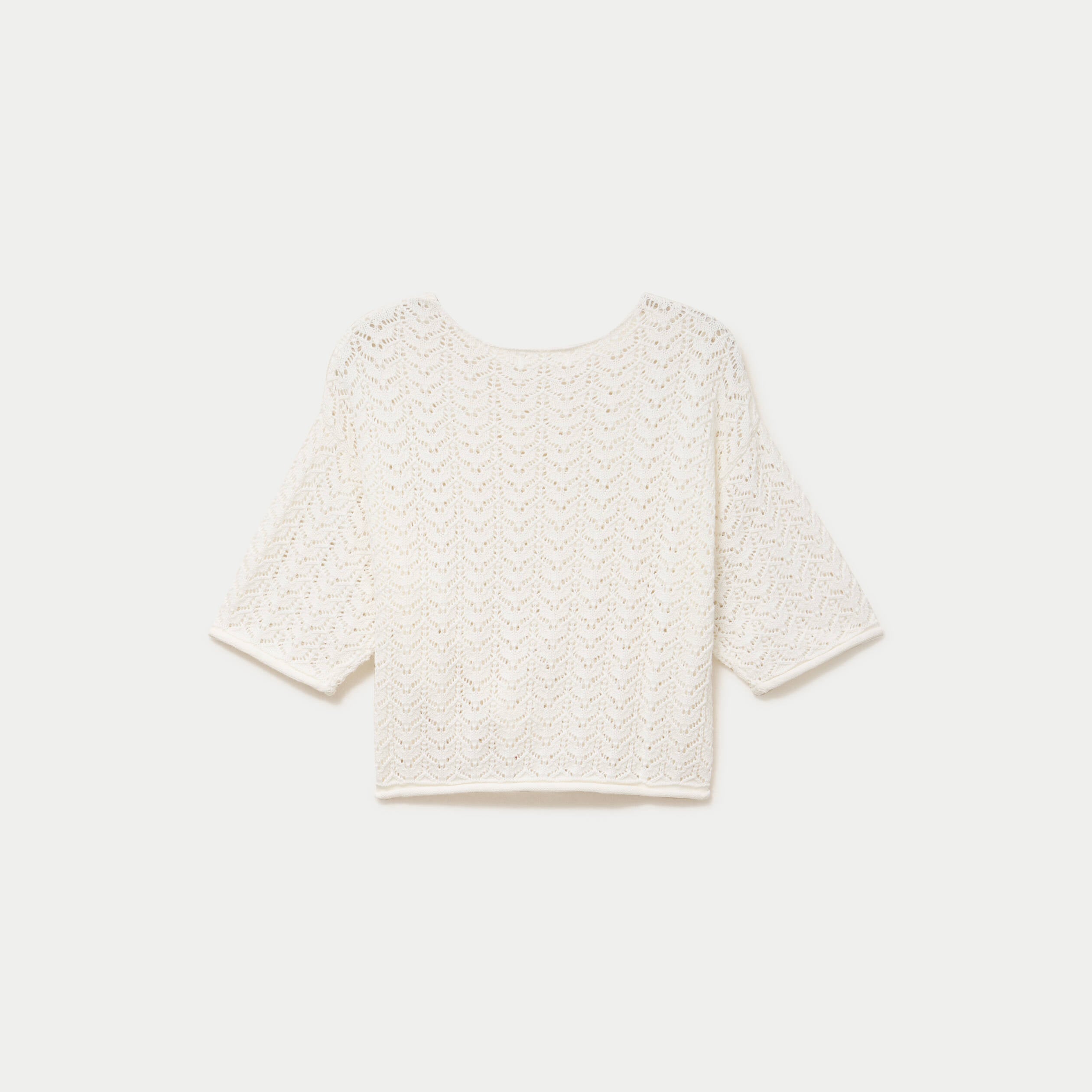 Pull ajour&eacute; aspect dentelle col rond ecru femme
