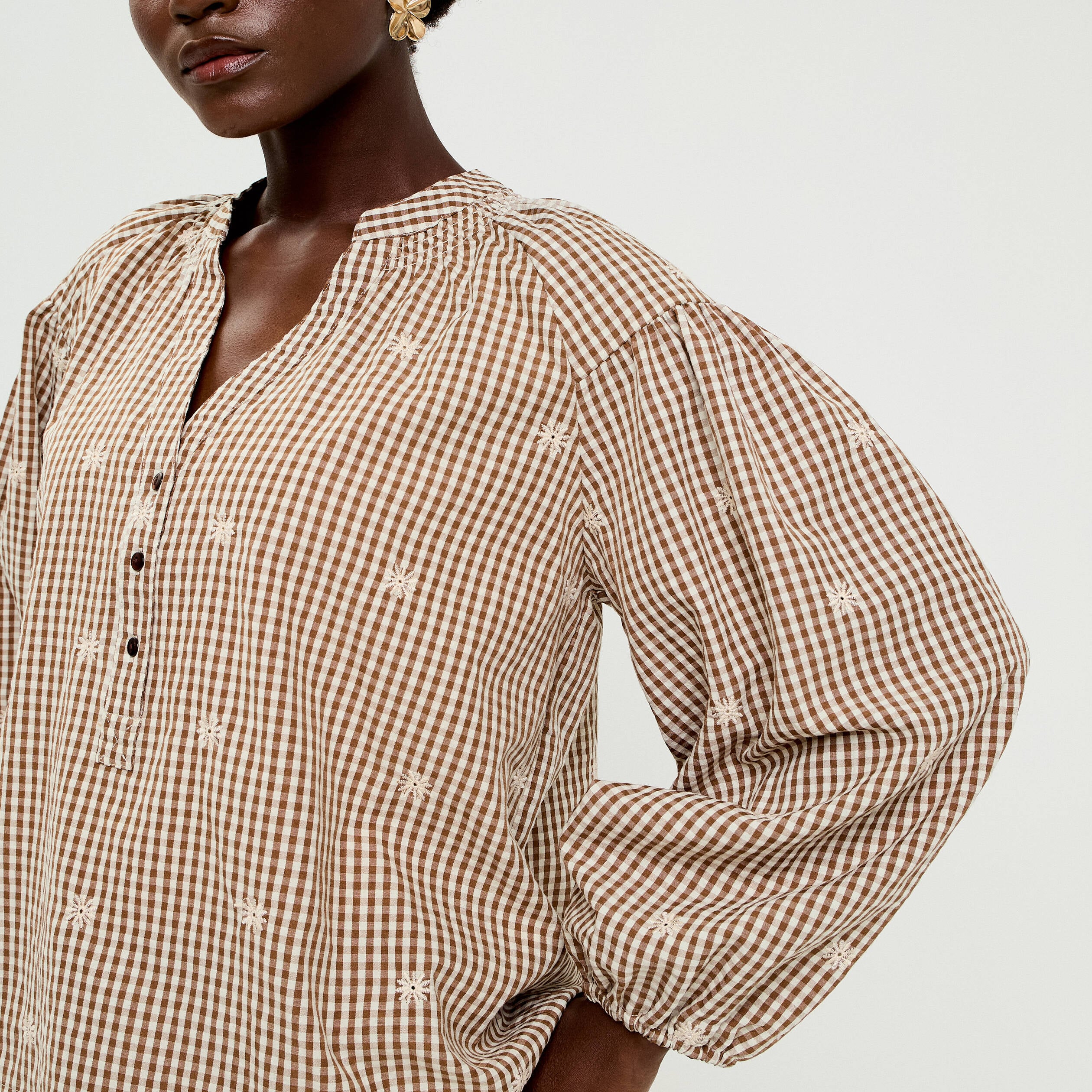 Blouse vichy brod&eacute;e blanc femme