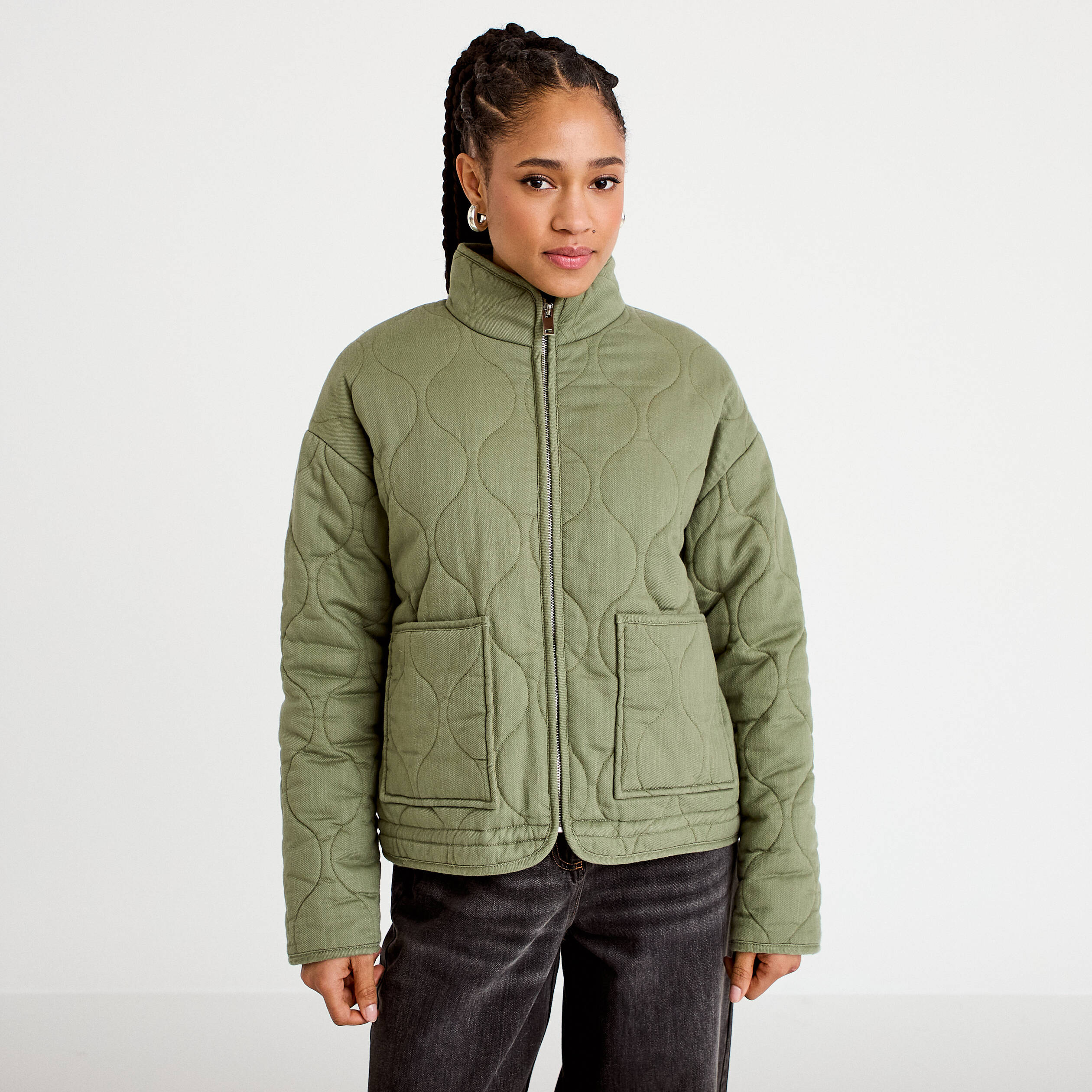 Veste matelass&eacute;e zipp&eacute;e vert kaki femme