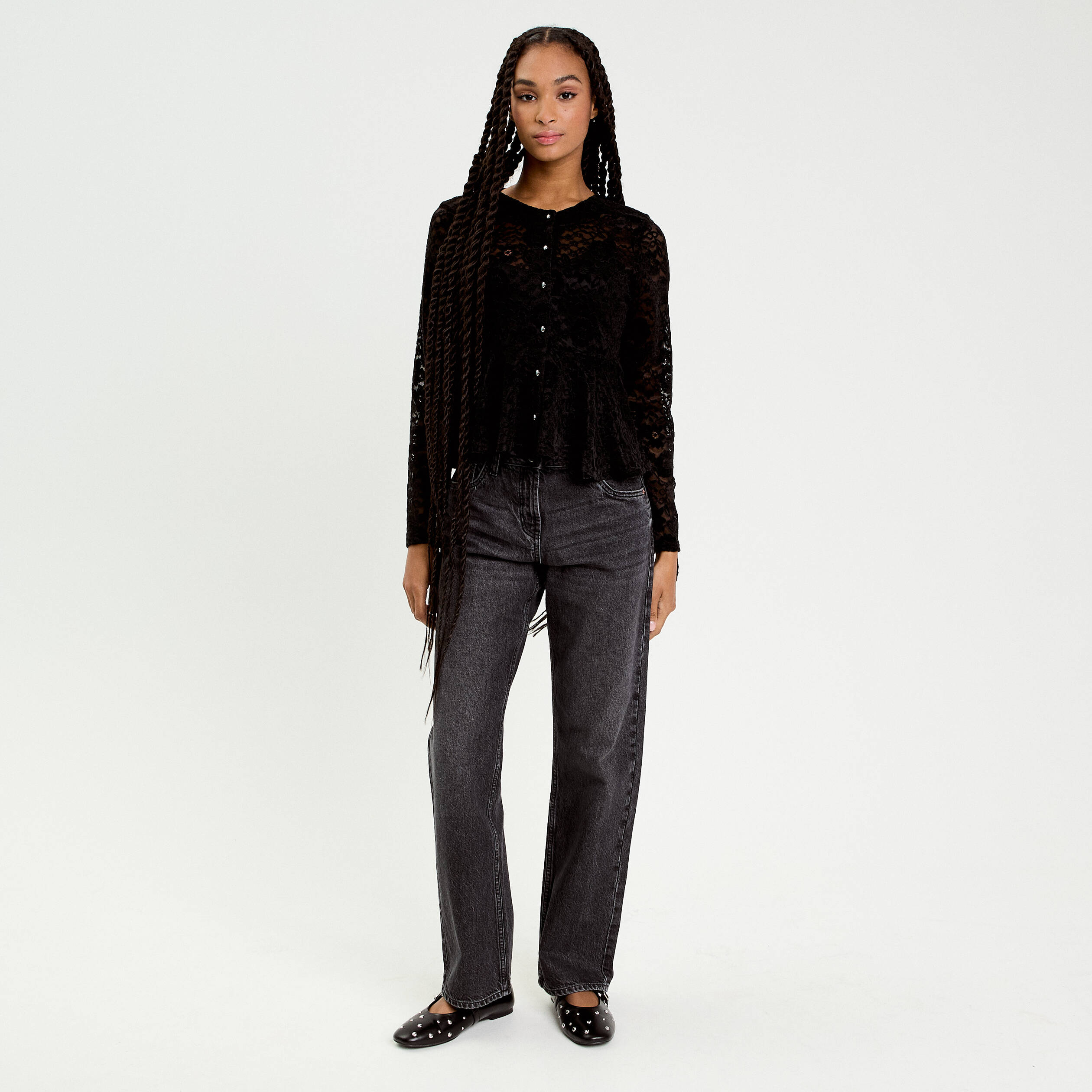 Jeans droit 5 poches denim snow noir femme