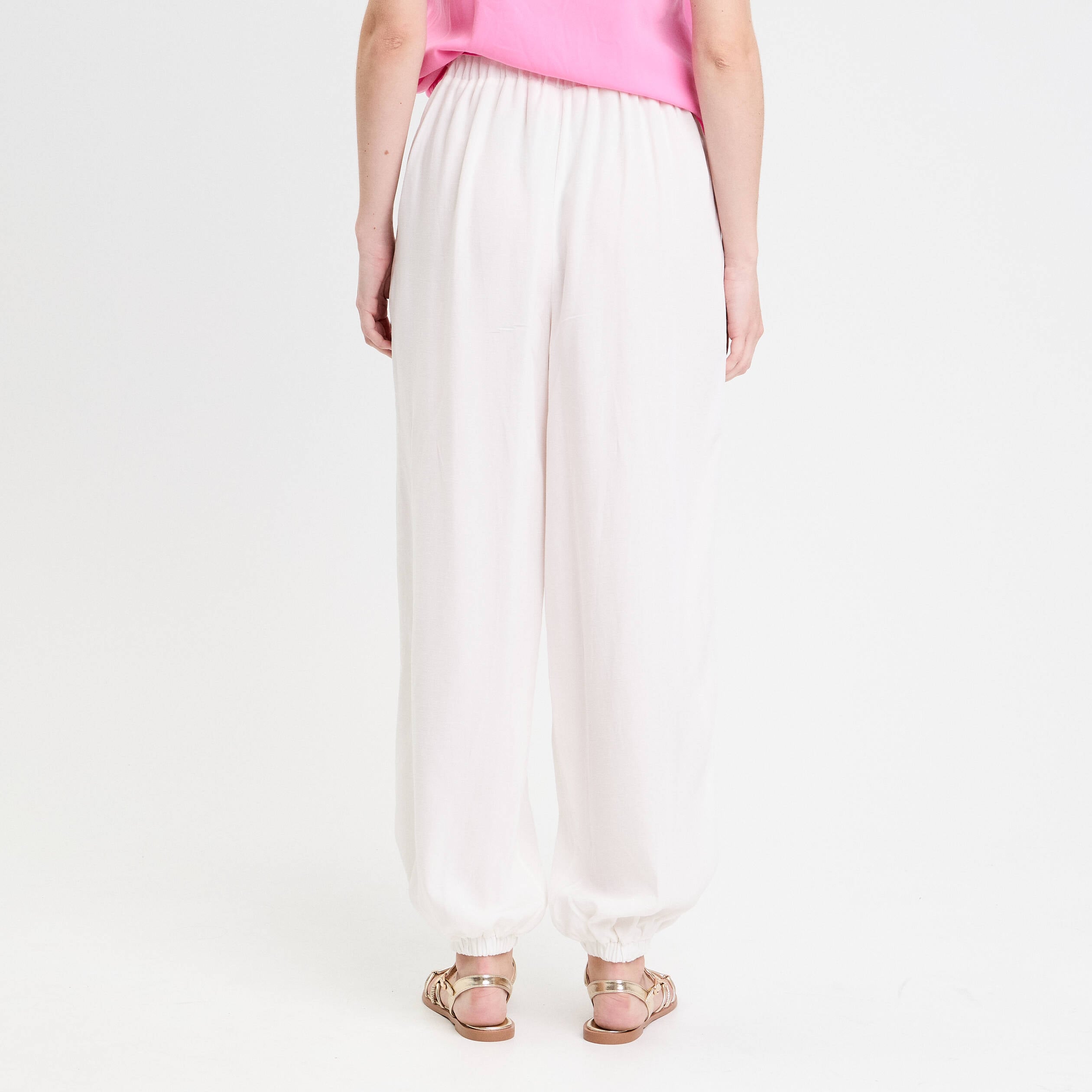 Pantalon bouffant taille standard ecru femme