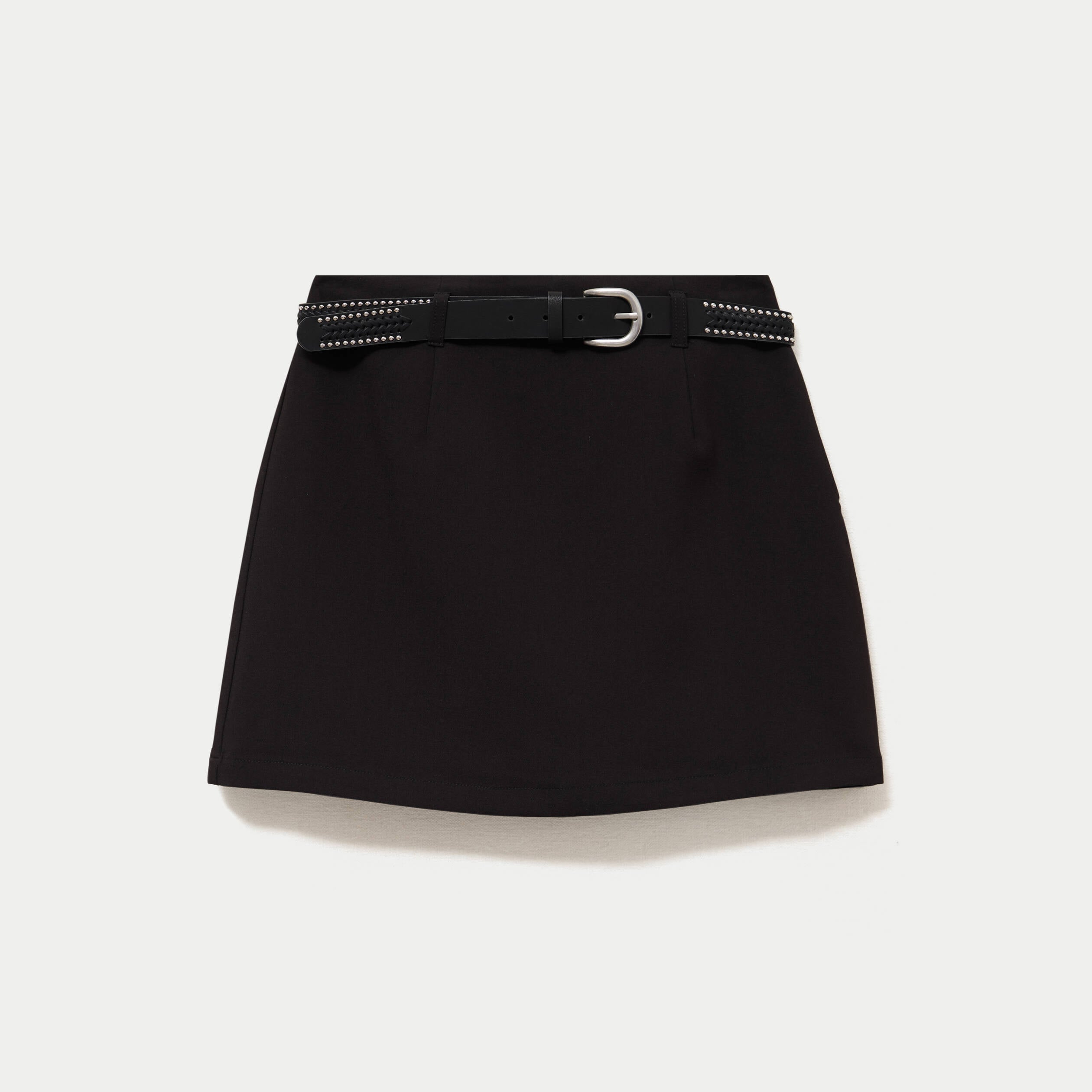 Jupe-short droite avec ceinture amovible noir femme
