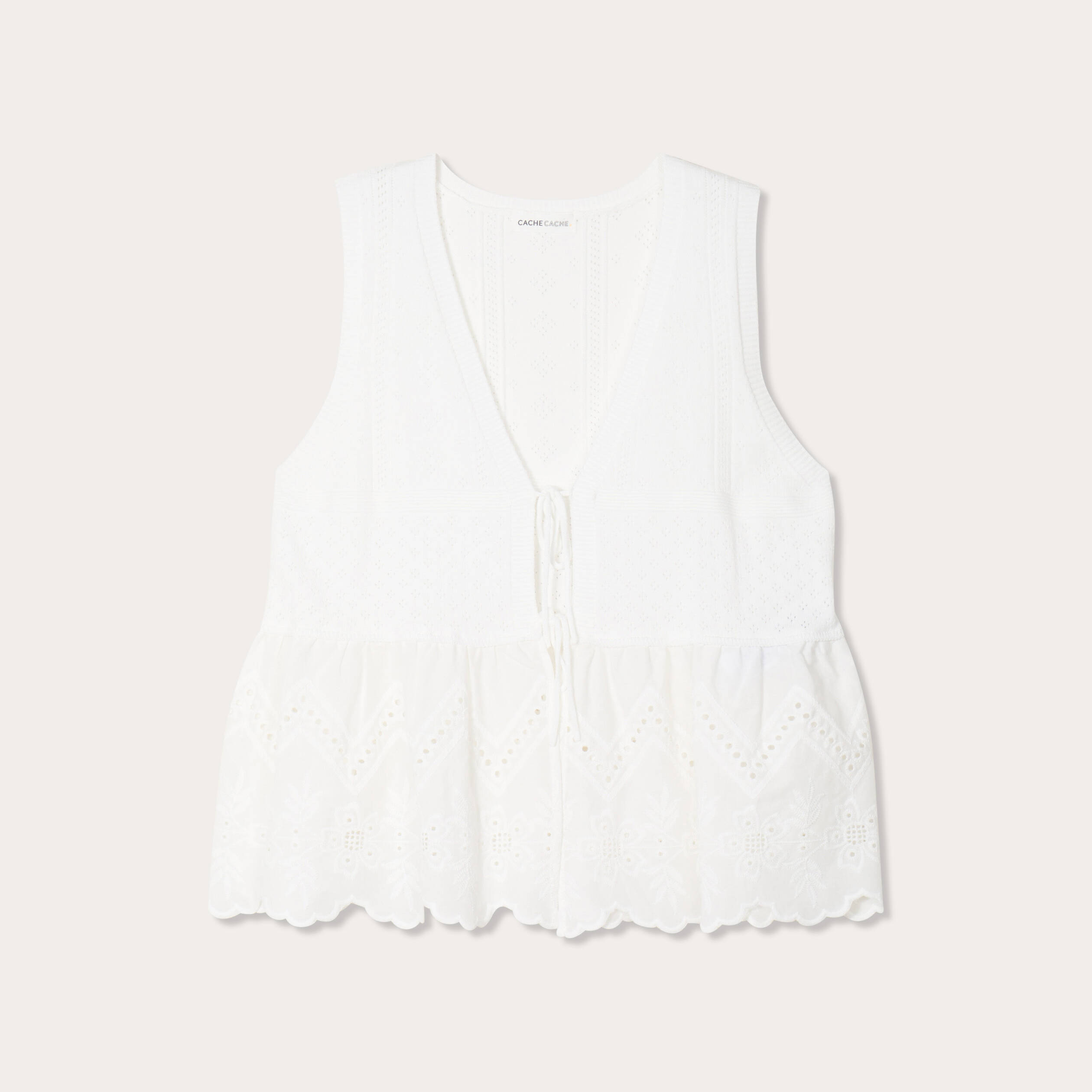 Gilet avec broderie anglaise blanc femme