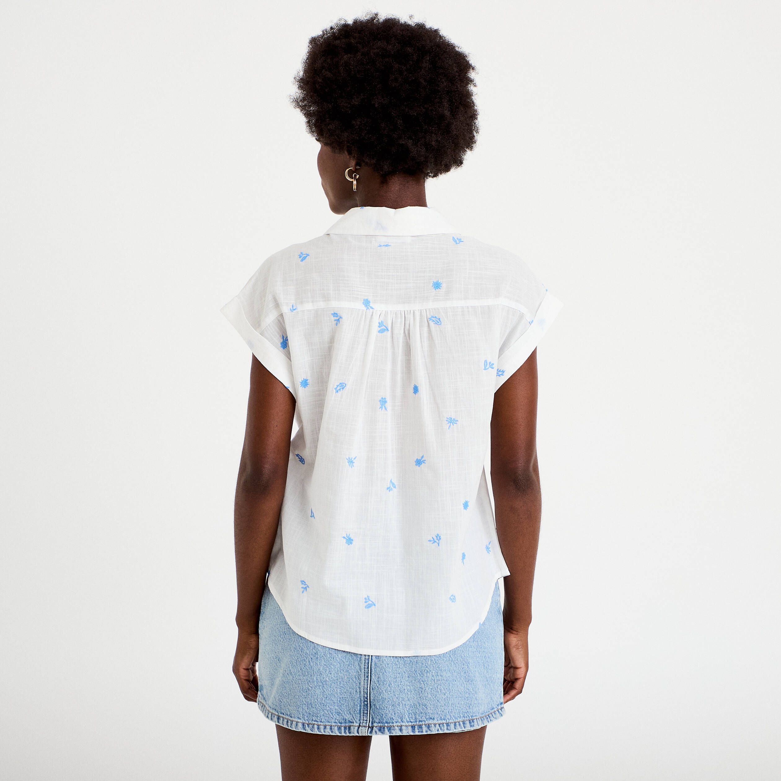 Blouse droite sans manches col rond blanc femme