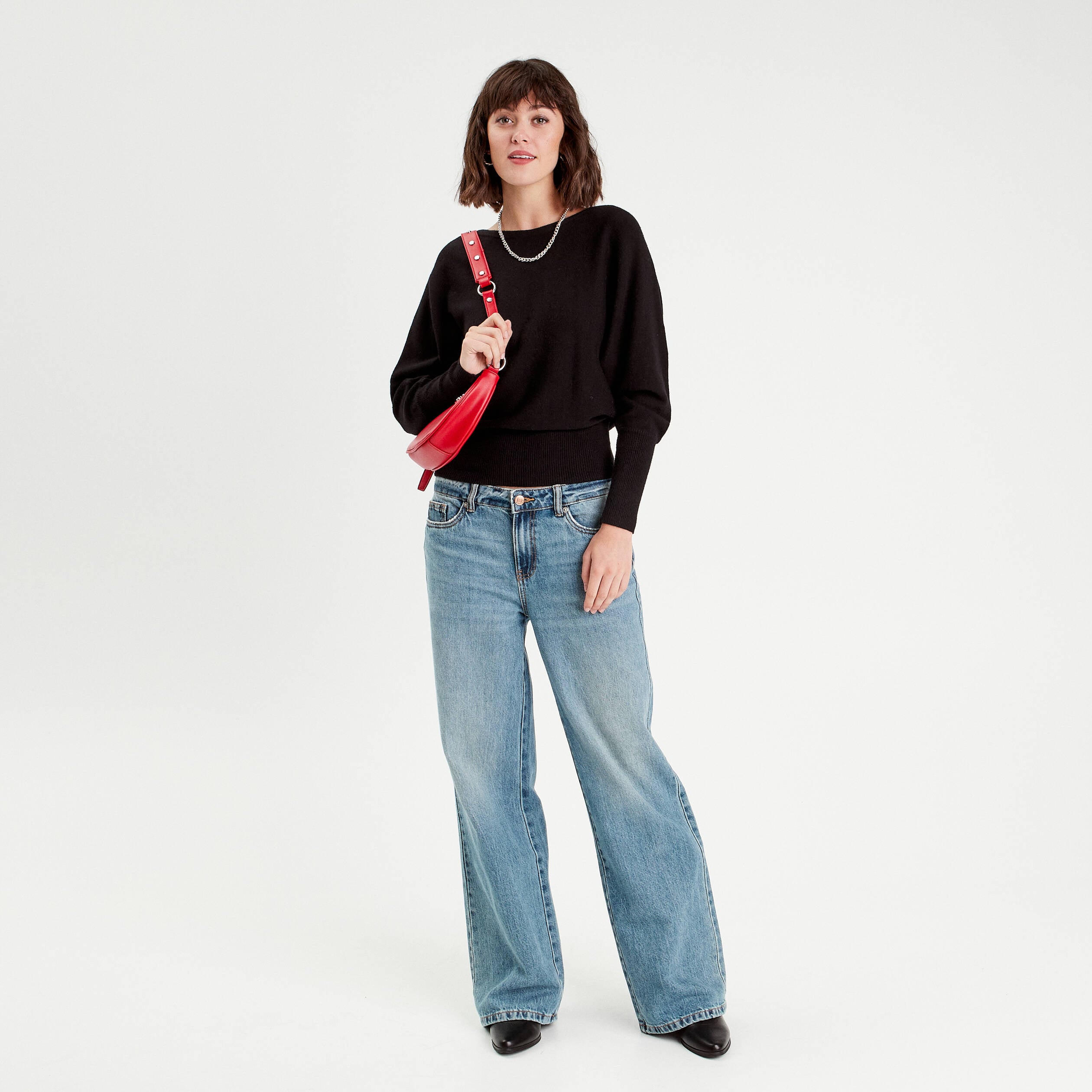 Pull manches chauves-souris noir femme