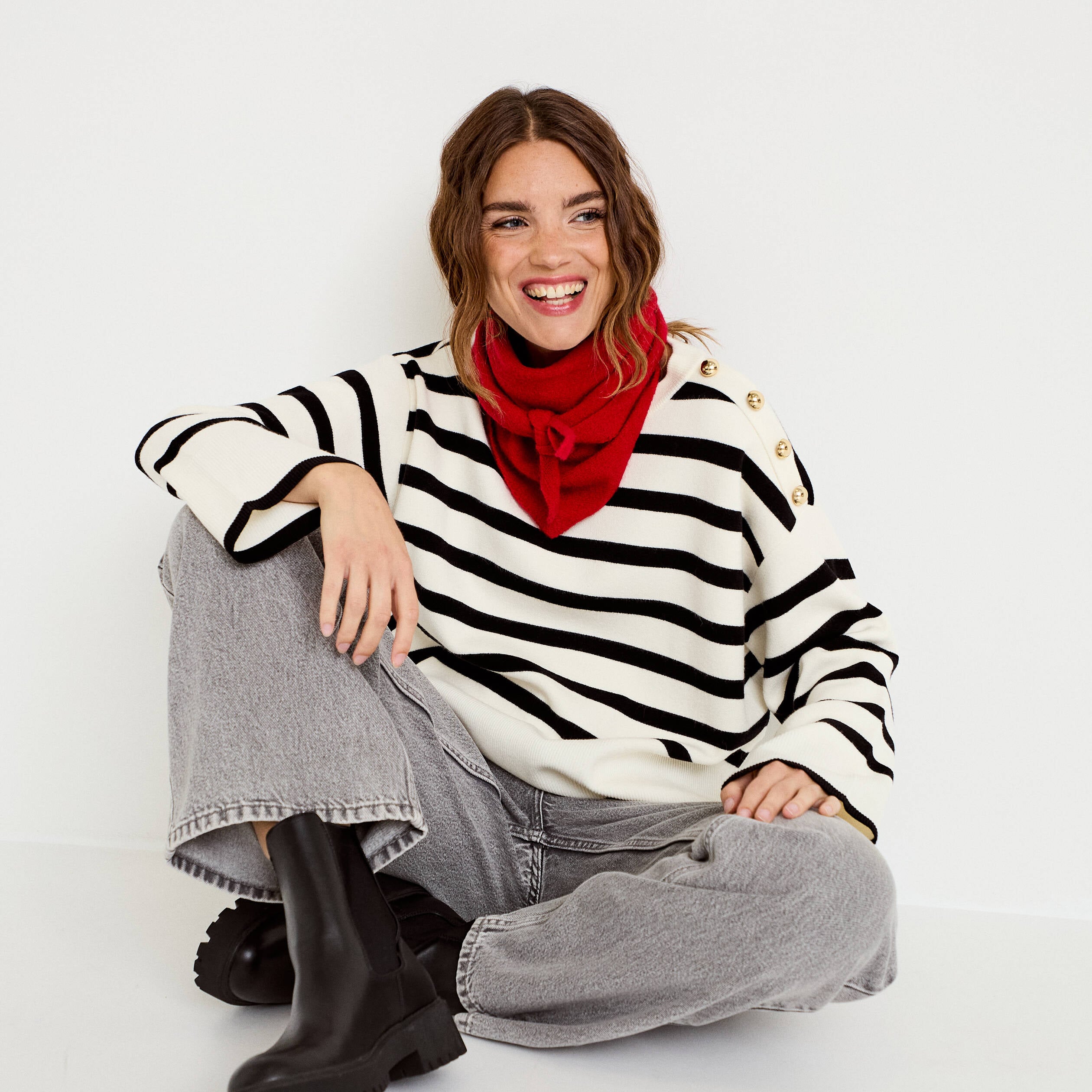 Pull ample manches longues ecru femme