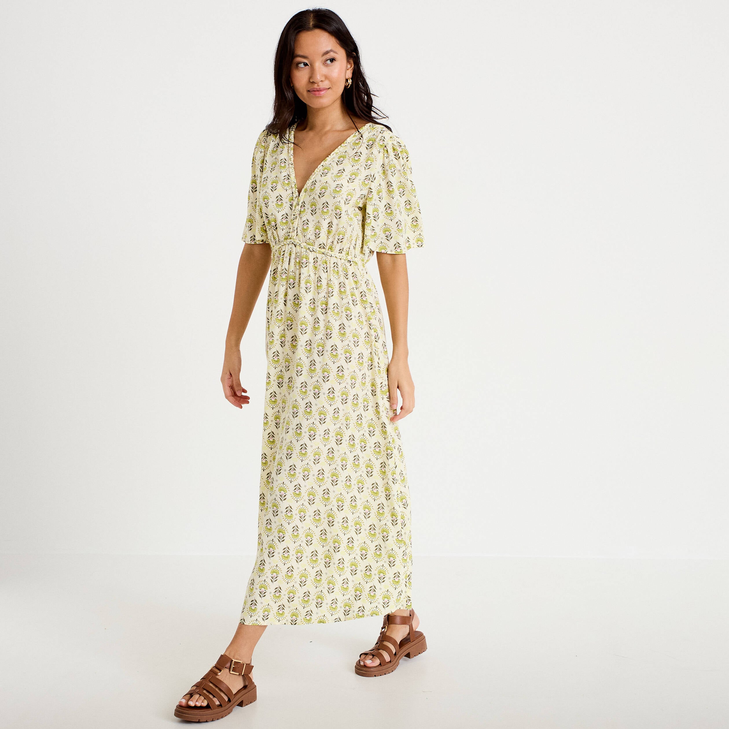 Robe longue manches courtes blanc femme