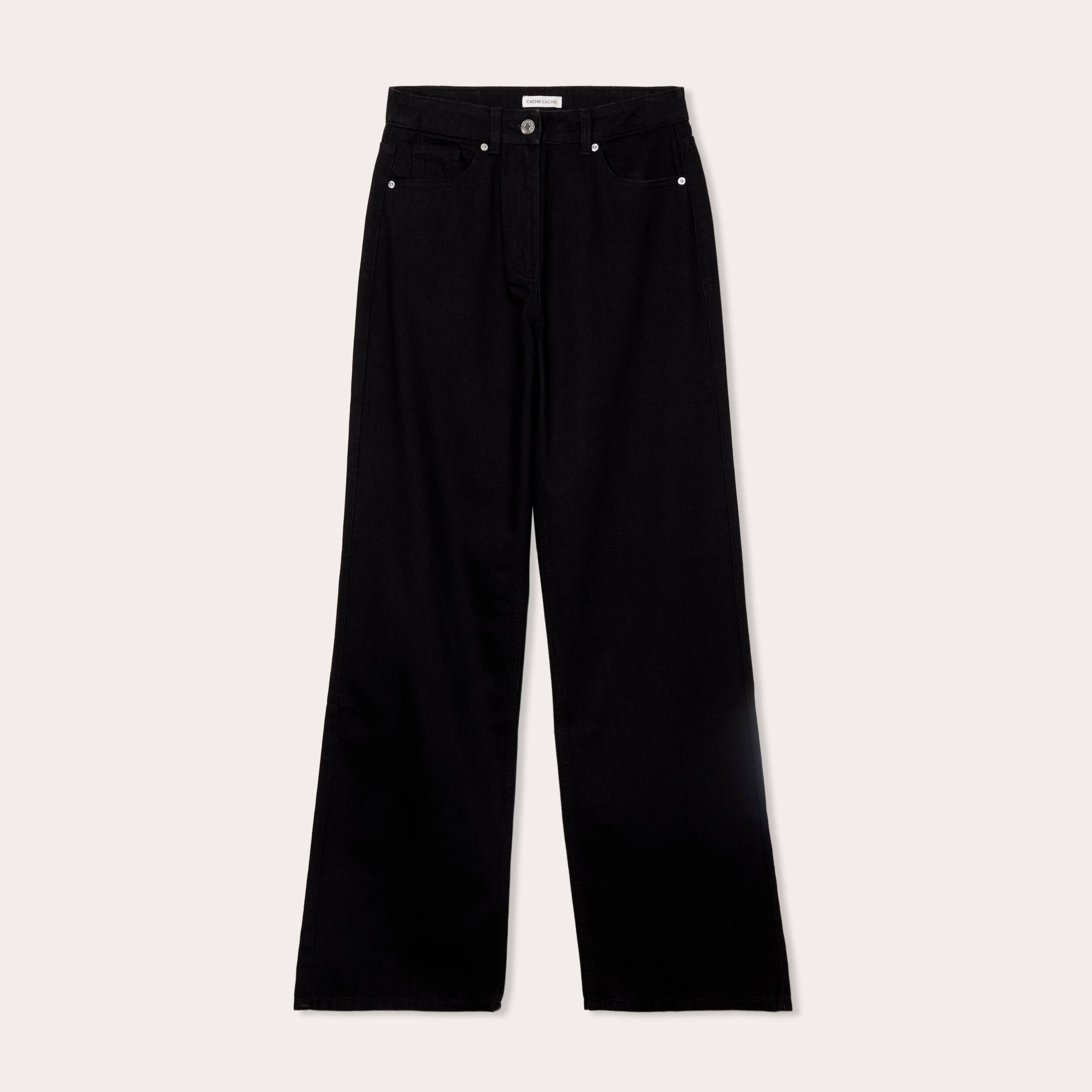 Jeans wide leg taille haute denim noir femme