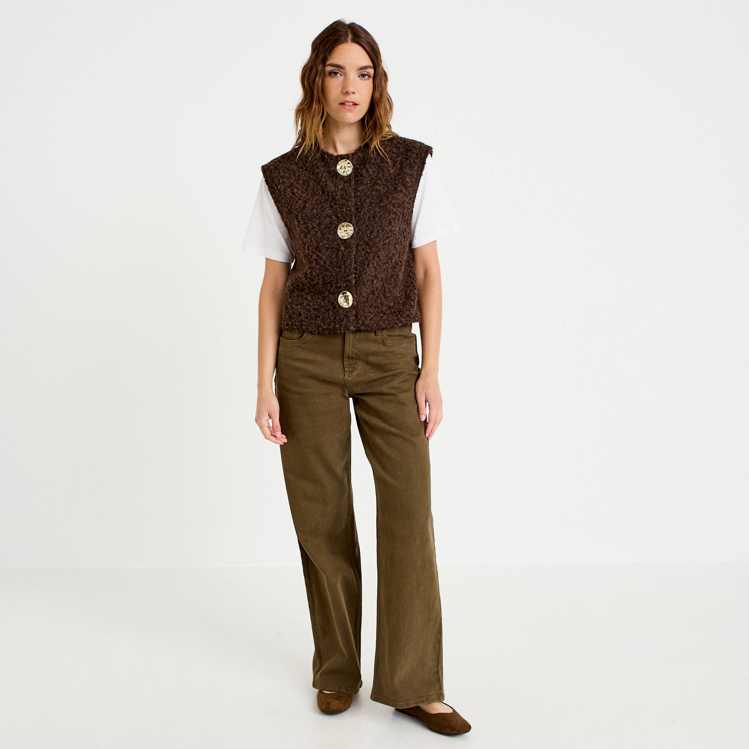 Gilet sans manches effet polaire marron fonc&eacute; femme