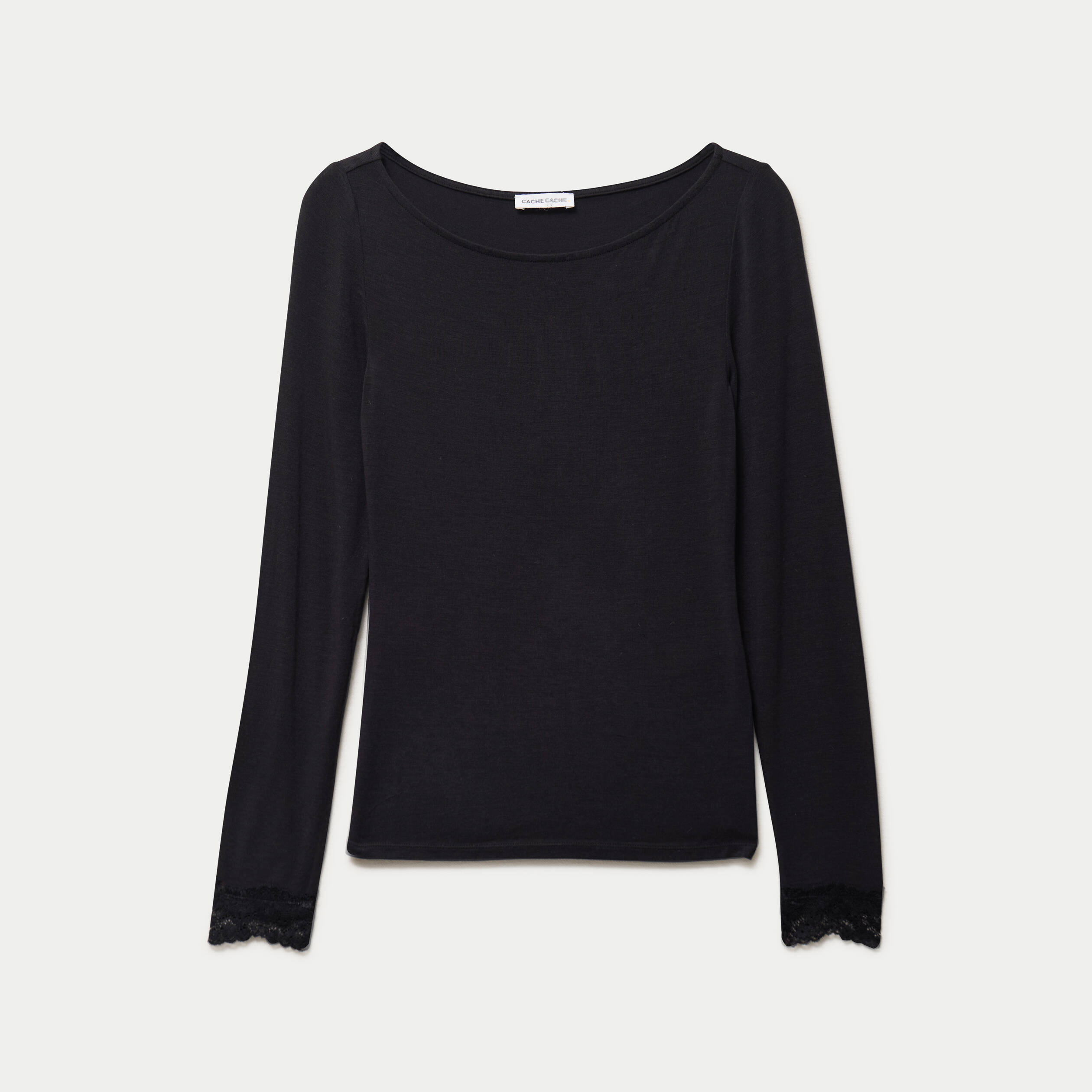 Seconde peau ajust&eacute;e col bateau noir femme